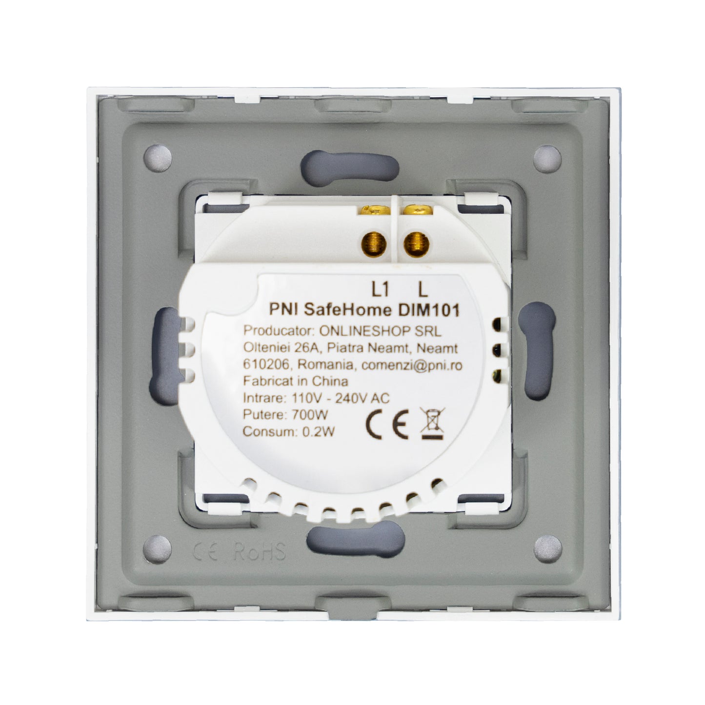 Intrerupator simplu cu touch si dimmer PNI SafeHome DIM101 1X700W,  Live Wire, fara nul, sticla dimabil