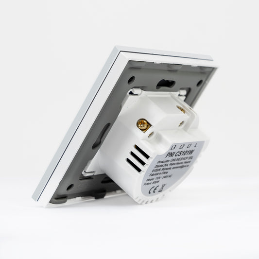 Intrerupator cap scara si cap cruce simplu cu touch PNI CS101W din sticla, alb cu LED indicator, 800W