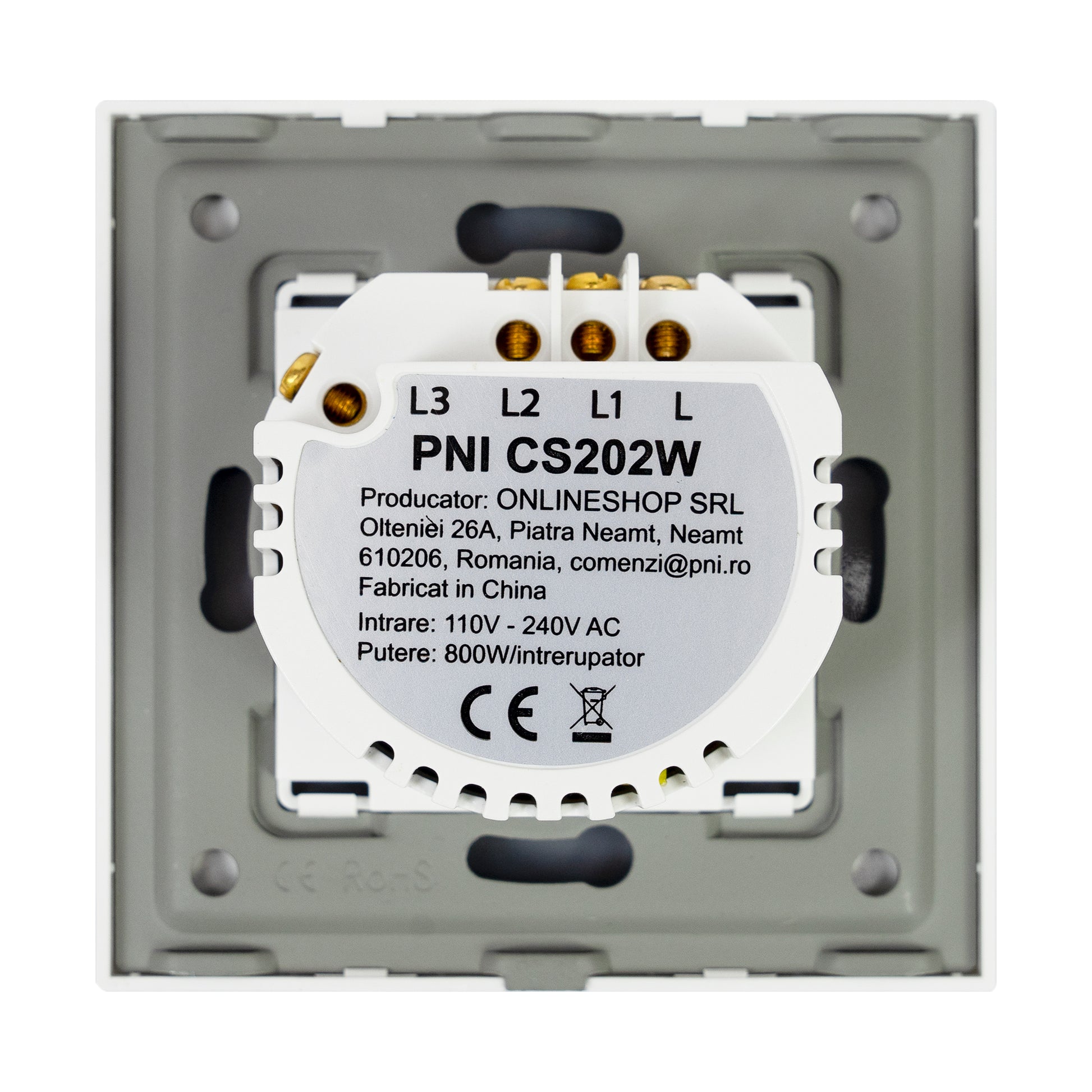 Intrerupator cap scara si cap cruce dublu cu touch PNI CS202W din sticla, alb cu LED indicator, 800W / intrerupator