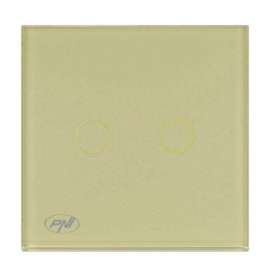 Intrerupator dublu cu touch PNI SH202G din sticla, gold cu LED indicator, culoare auriu