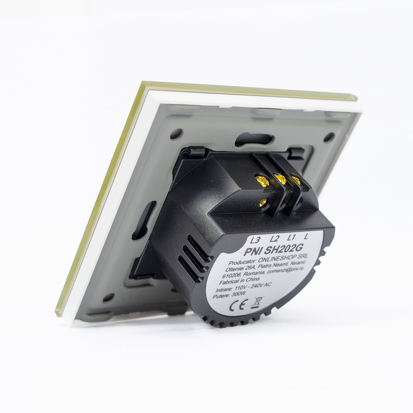 Intrerupator dublu cu touch PNI SH202G din sticla, gold cu LED indicator, culoare auriu