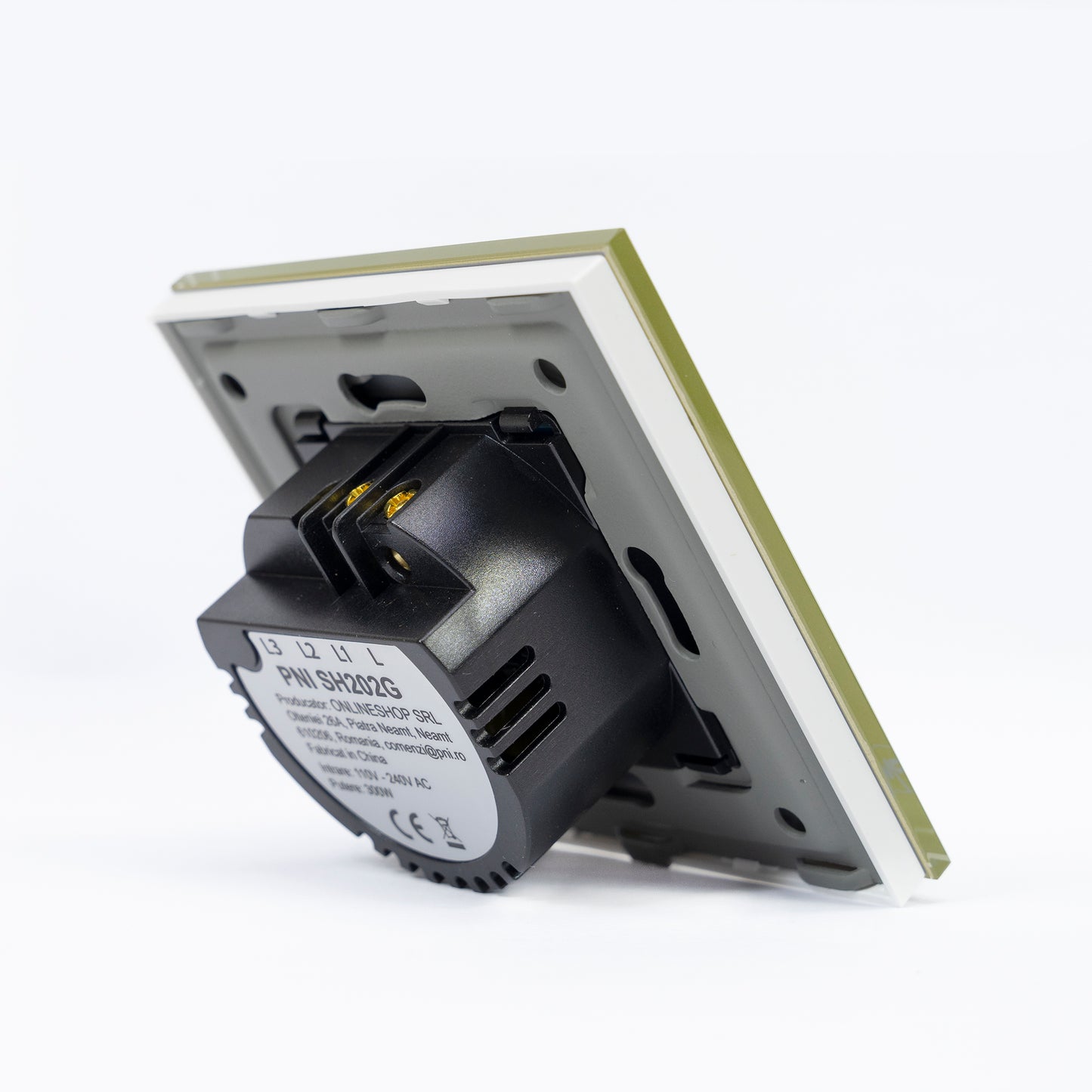 Intrerupator dublu cu touch PNI SH202G din sticla, gold cu LED indicator, culoare auriu