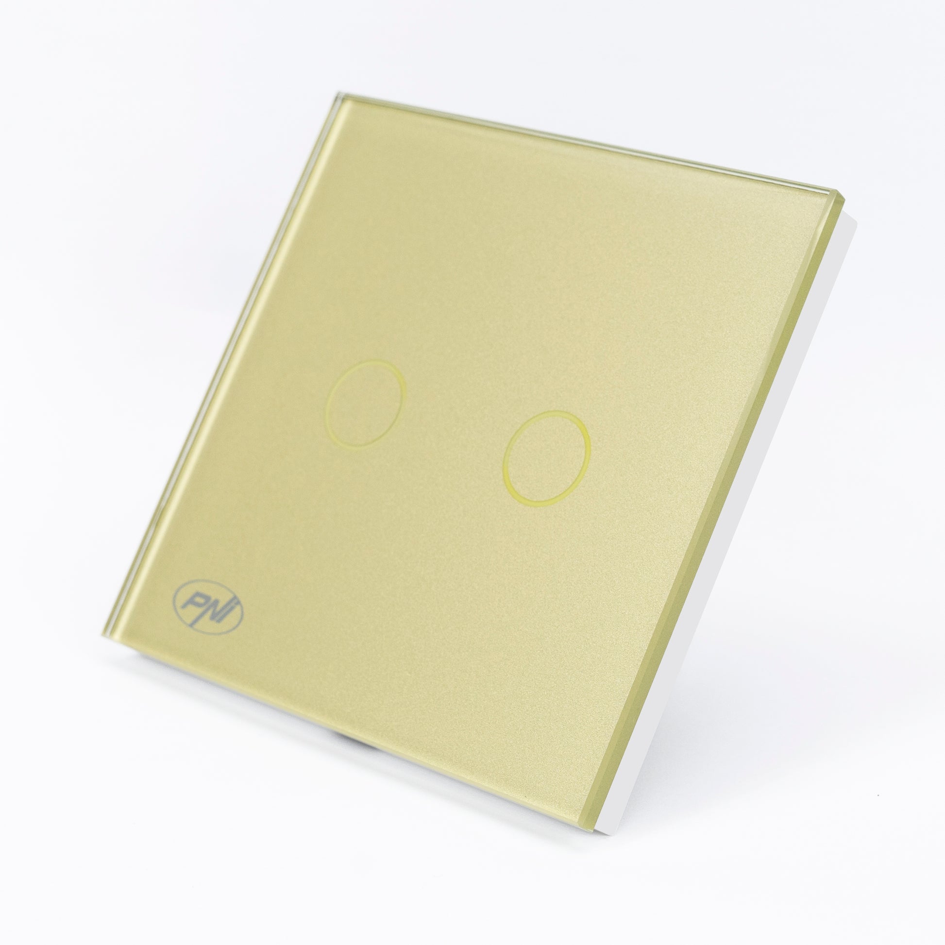 Intrerupator dublu cu touch PNI SH202G din sticla, gold cu LED indicator, culoare auriu