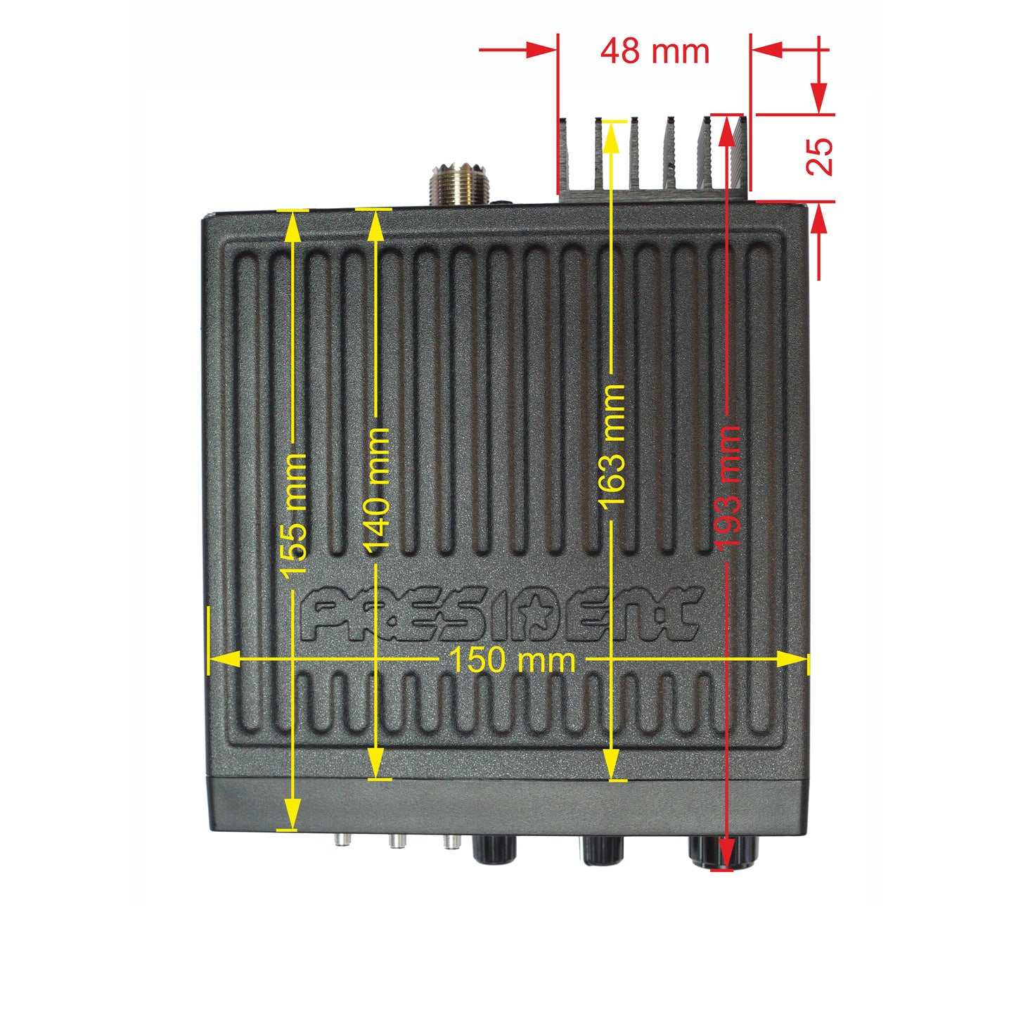 Kit Statie radio CB President TAYLOR IV ASC + Antena CB PNI ML70, lungime 70cm, 26-30MHz, 200W