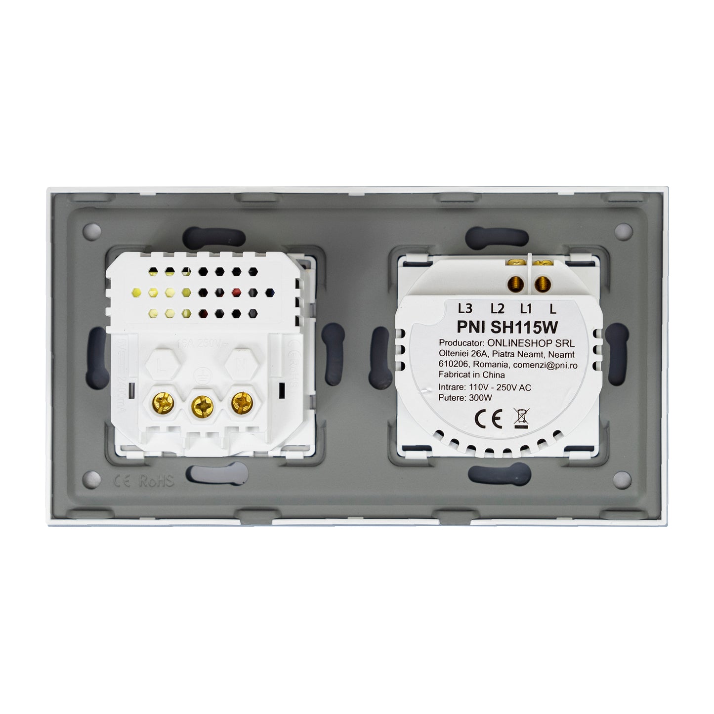 Intrerupator simplu PNI SH115W din sticla cu touch, combinat cu priza Schuko si mufe USB