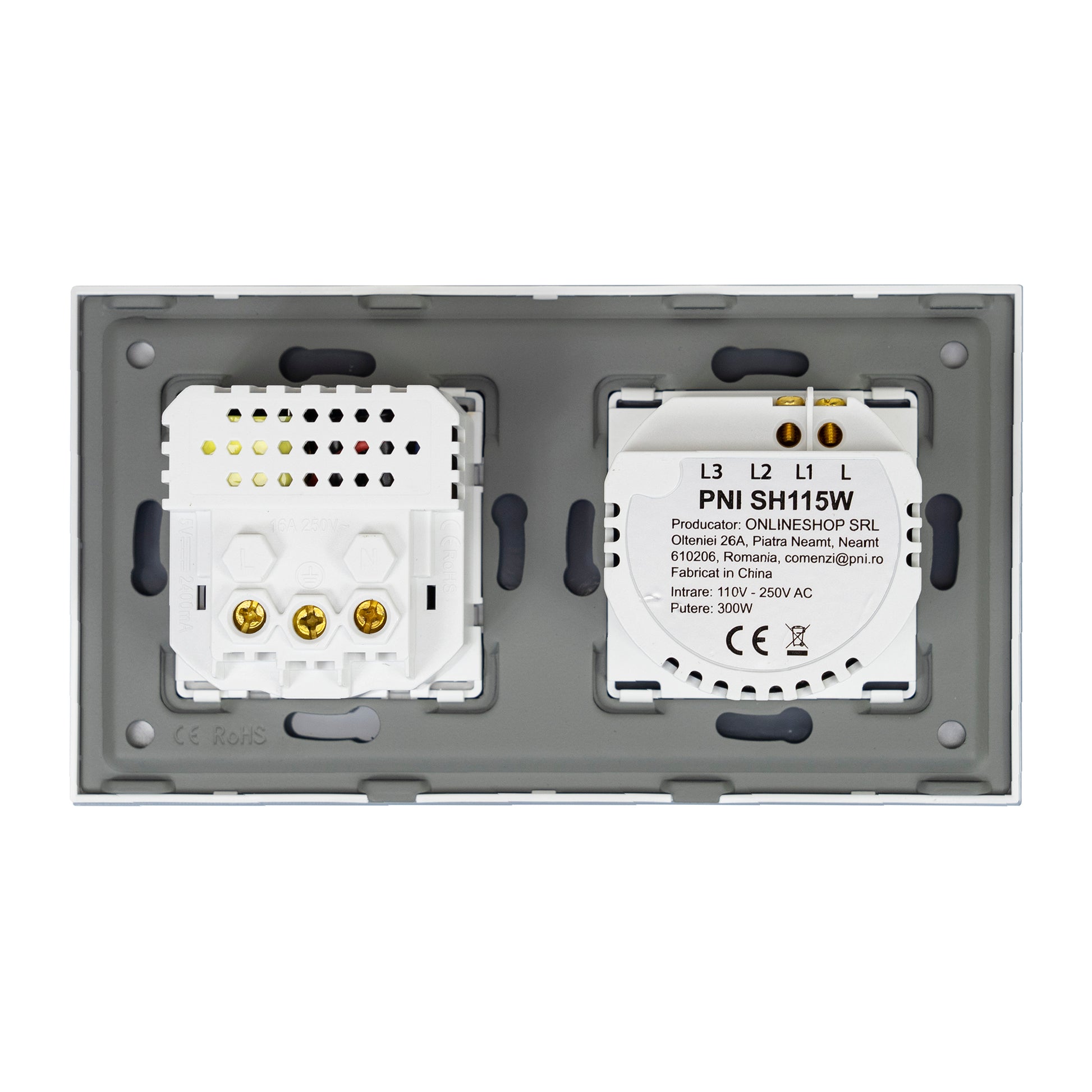 Intrerupator simplu PNI SH115W din sticla cu touch, combinat cu priza Schuko si mufe USB