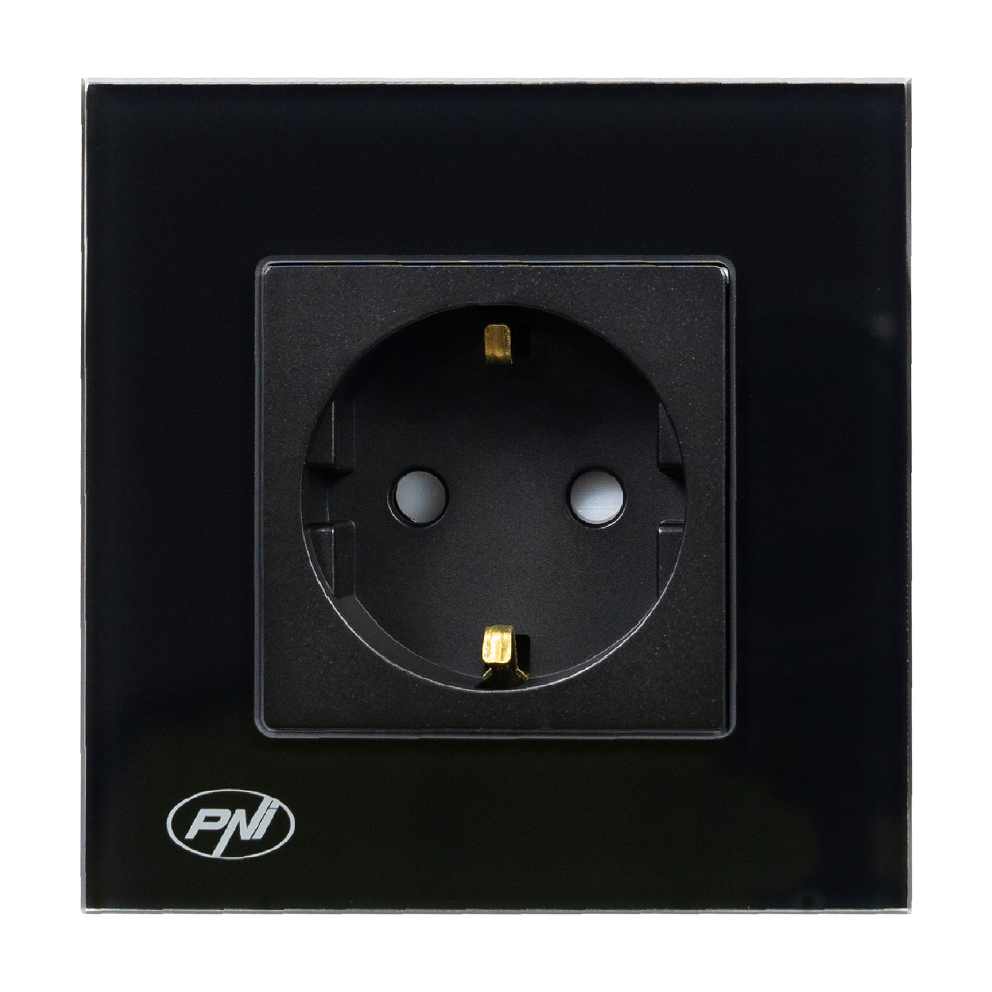 Priza simpla incastrabila PNI WP101B, cu rama din sticla, 16A, 3700W, 230V, negru