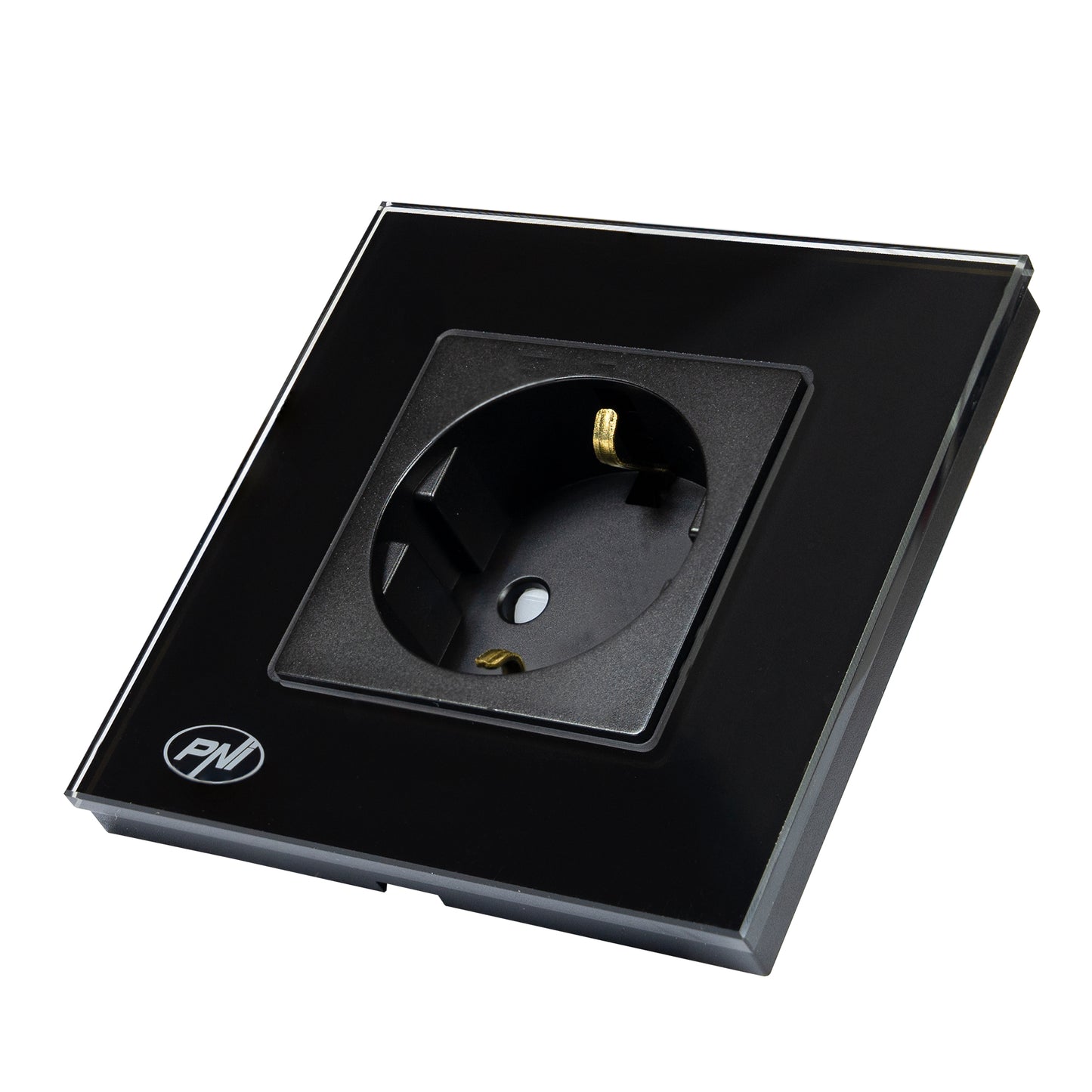 Priza simpla incastrabila PNI WP101B, cu rama din sticla, 16A, 3700W, 230V, negru