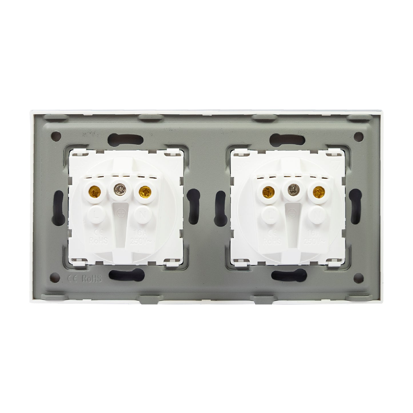 Priza dubla incastrabila PNI WP202W, cu rama din sticla, 16A, 2X3000W, 230V, alb
