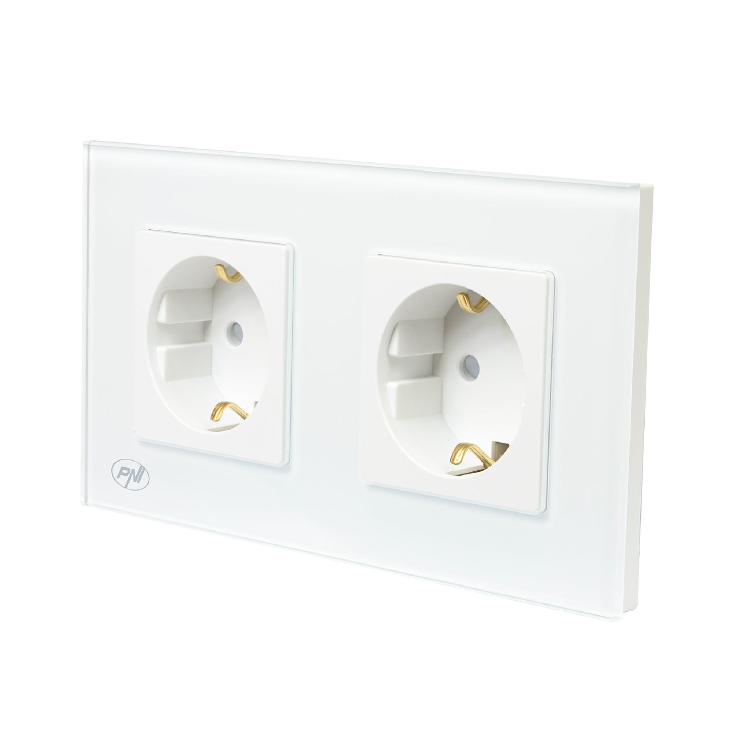 Priza dubla incastrabila PNI WP202W, cu rama din sticla, 16A, 2X3000W, 230V, alb