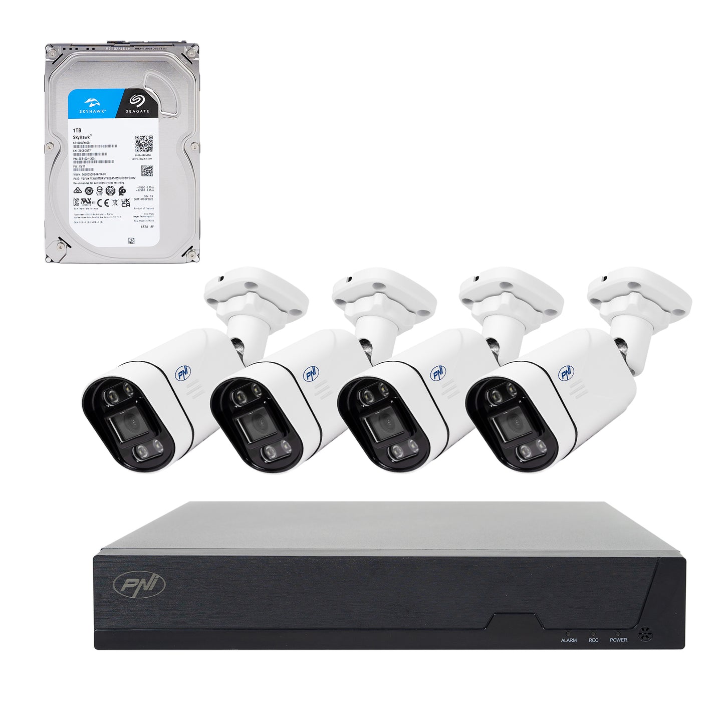 Kit supraveghere video POE PNI House IPMAX POE 5, NVR cu 4 porturi POE, 4 camere cu IP 5MP, HDD 1TB inclus