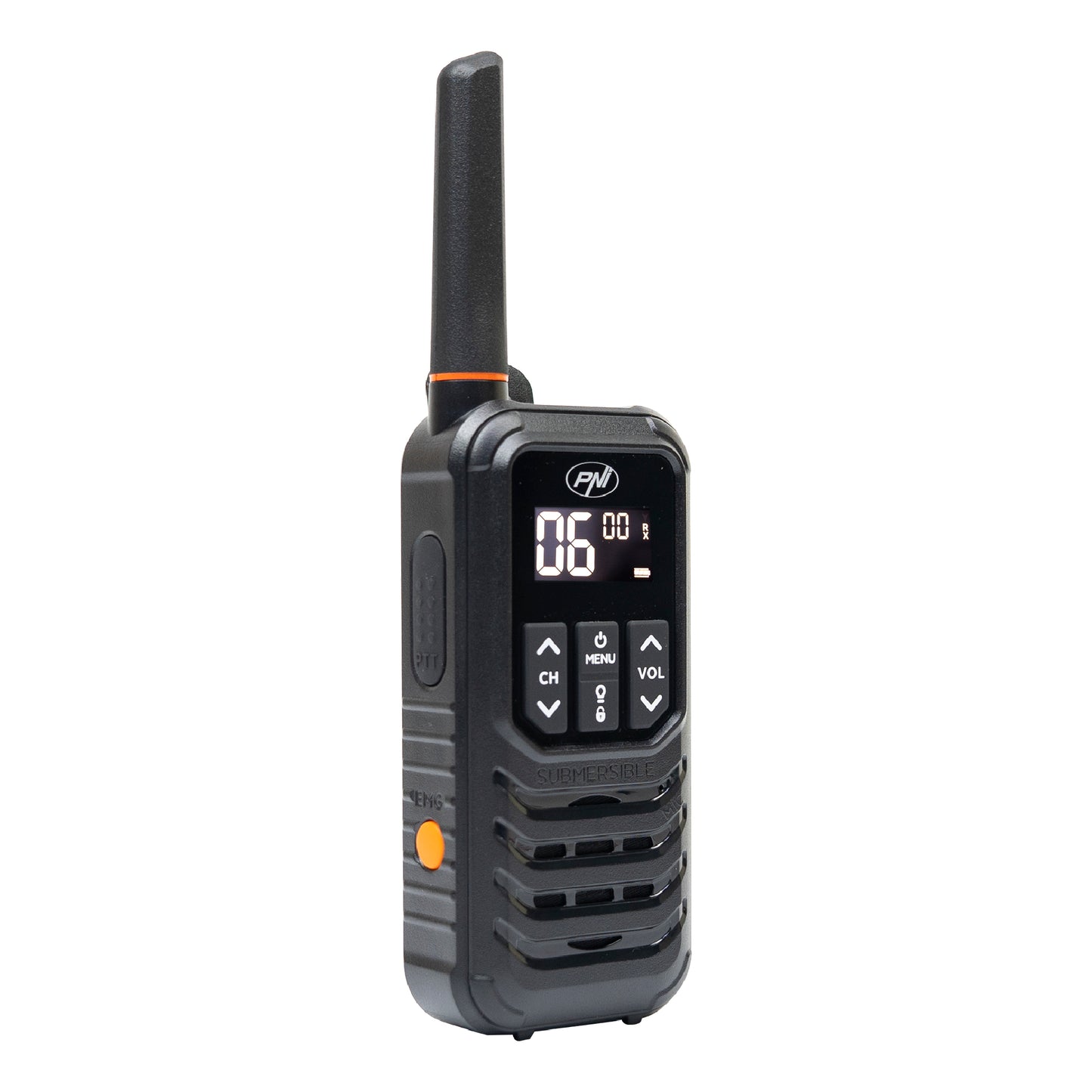 Statie radio portabila PNI PMR R80 PRO, set cu 2 bucati, 0.5W, 16 canale, Waterproof IP67, cu lanterna LED, buton SOS, VOX, USB-C
