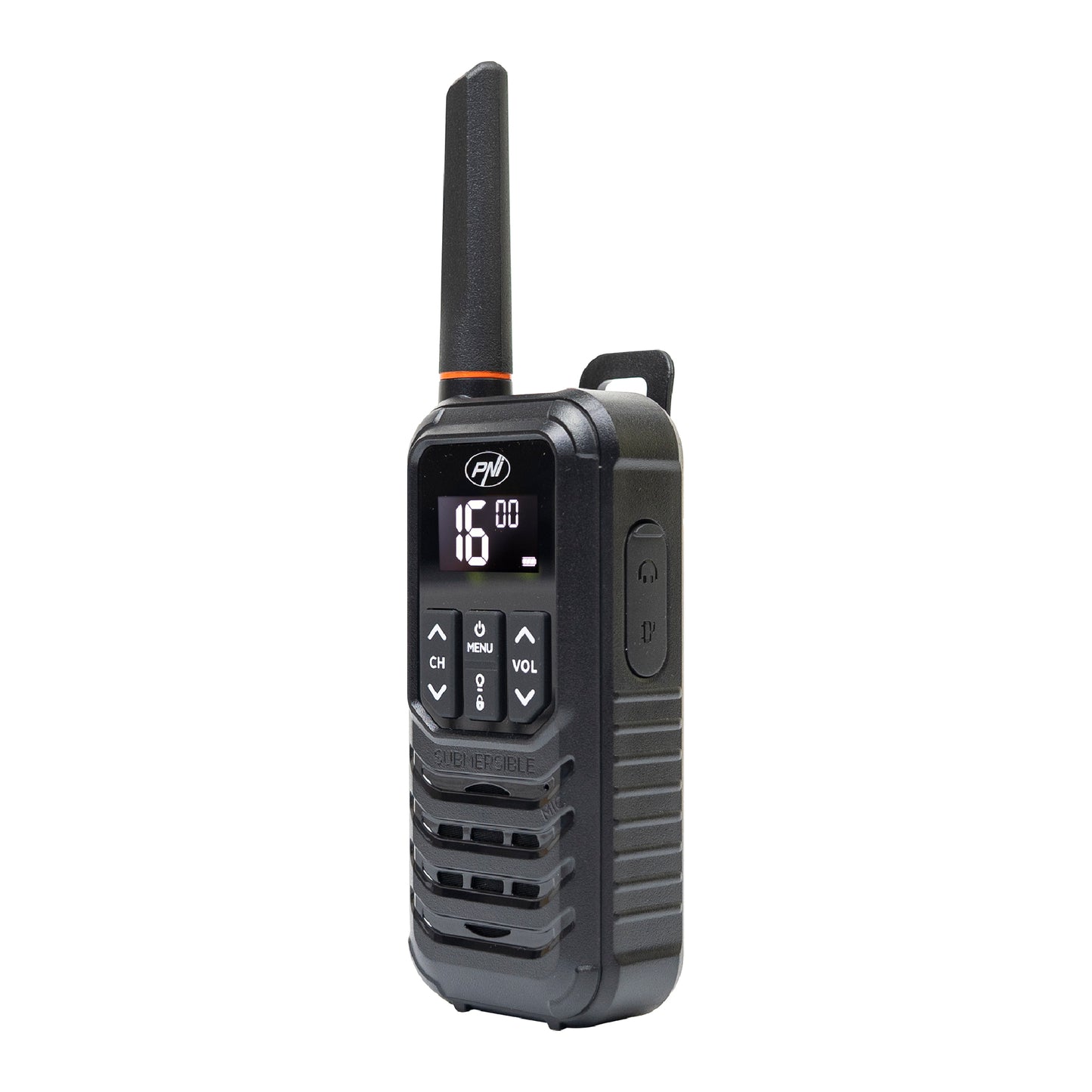 Statie radio portabila PNI PMR R80 PRO, set cu 2 bucati, 0.5W, 16 canale, Waterproof IP67, cu lanterna LED, buton SOS, VOX, USB-C