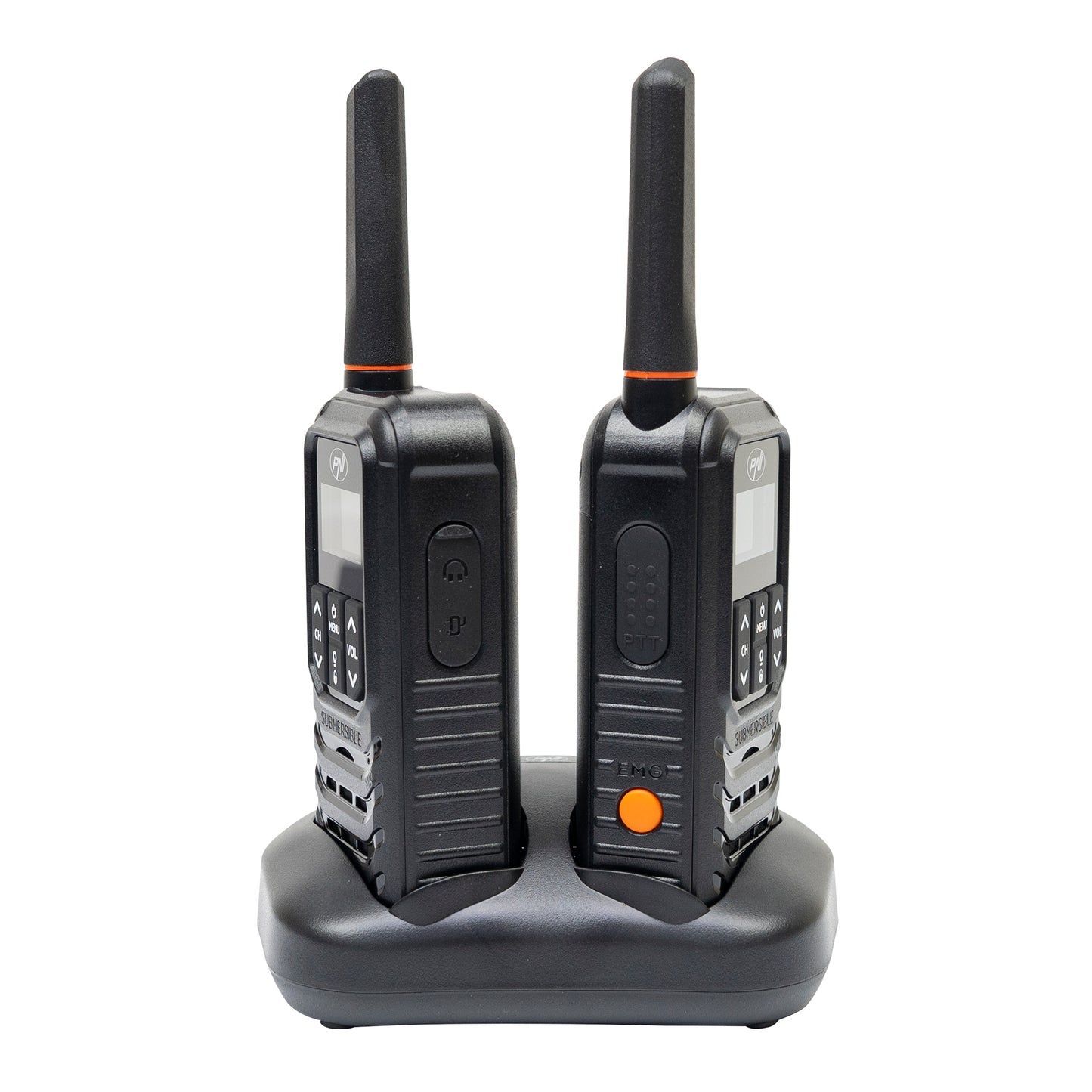 Statie radio portabila PNI PMR R80 PRO, set cu 2 bucati, 0.5W, 16 canale, Waterproof IP67, cu lanterna LED, buton SOS, VOX, USB-C