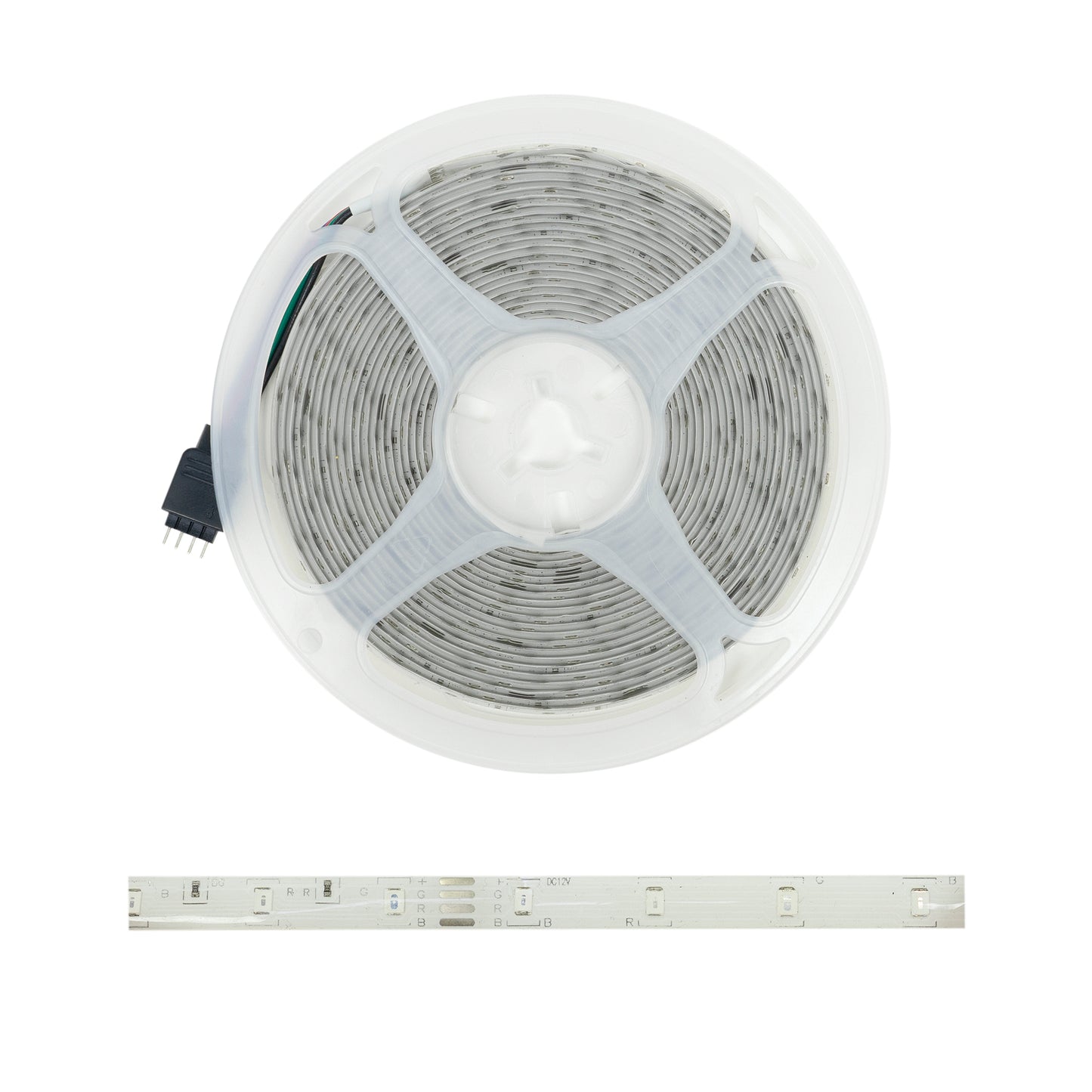 Banda LED PNI RGB2835, 5 m, RGB, IP65, silicon cu telecomanda, alimentator 230 V, dimabil, jocuri de lumini, 270 LED-uri tip 2835