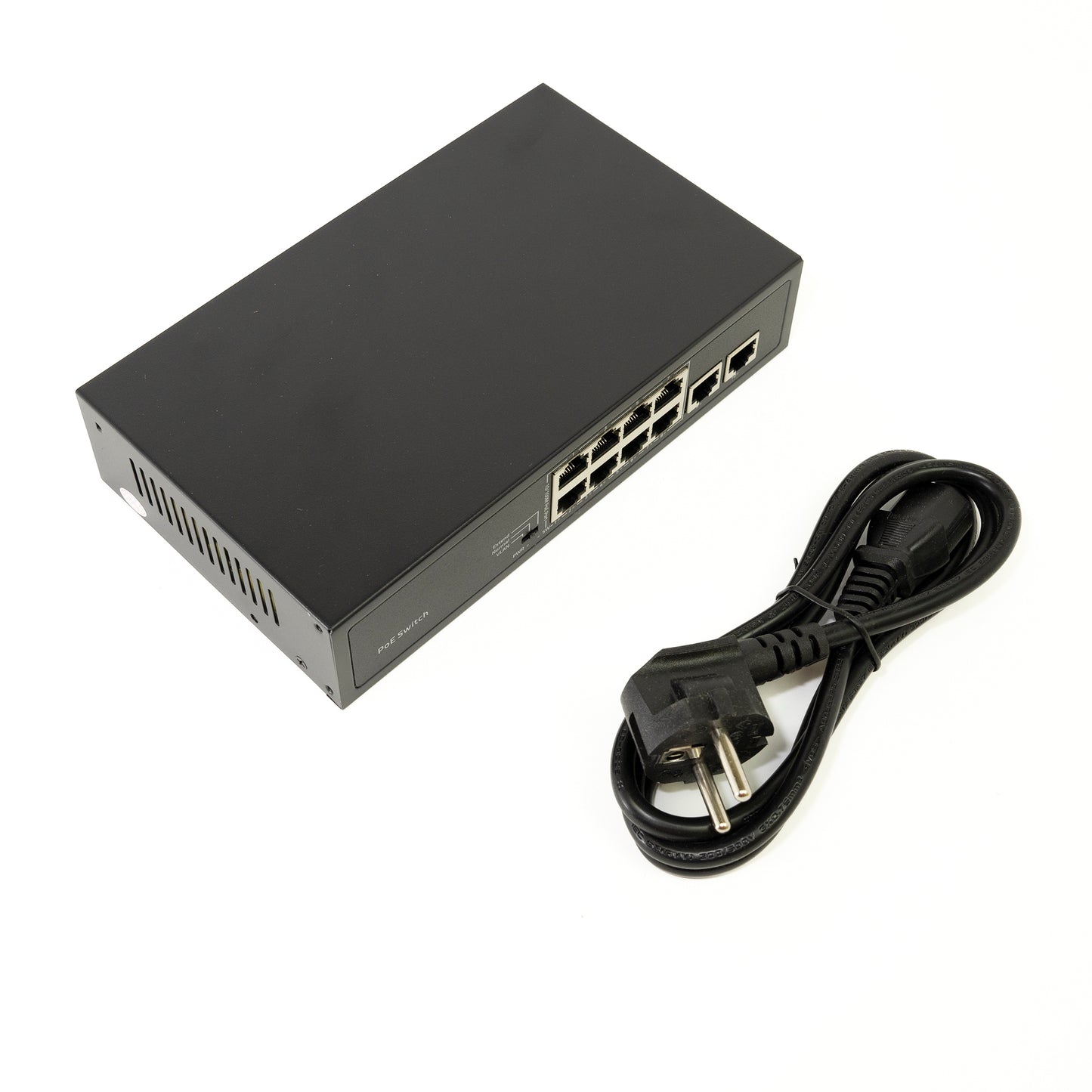 Switch POE PNI SWPOE182 cu 8 porturi POE 100 si 2 porturi 100Mbps, functie AI Extend pana la 250m carcasa metalica, negru