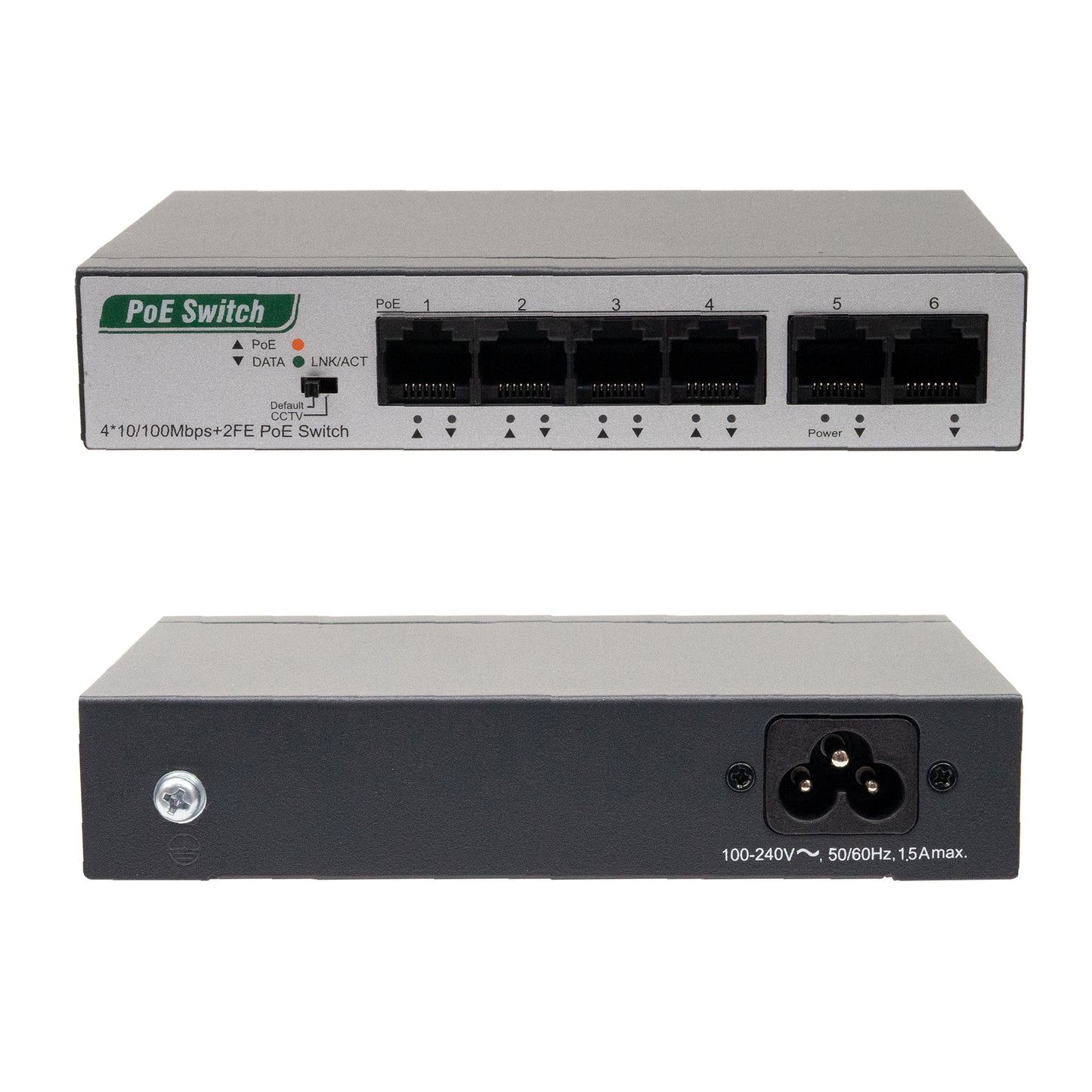 Switch PNI SWPOE242, POE, 6 x 10/100 Mbps, din care 4 porturi PoE, carcasa metalica