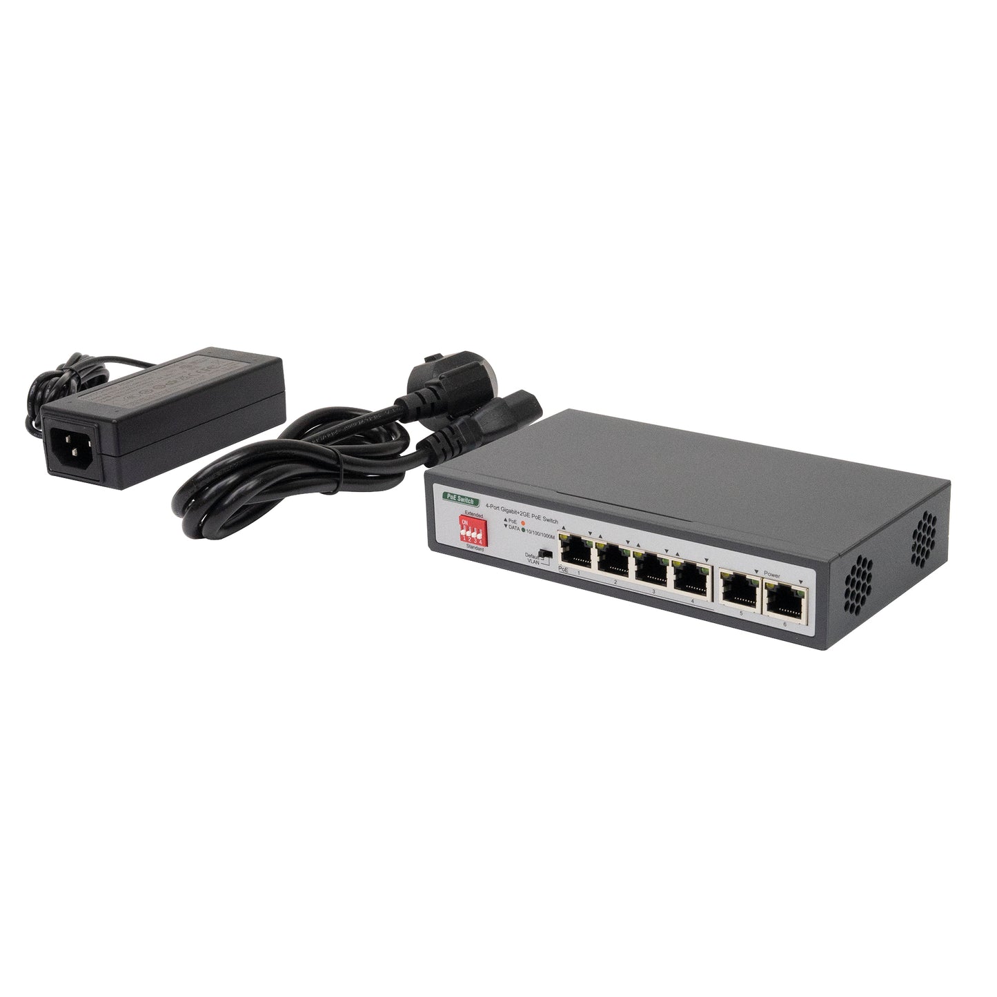 Switch PNI SWPOE243, POE, 6 x 10/100/1000 Mbps, Gigabit, din care 4 porturi PoE, carcasa metalica