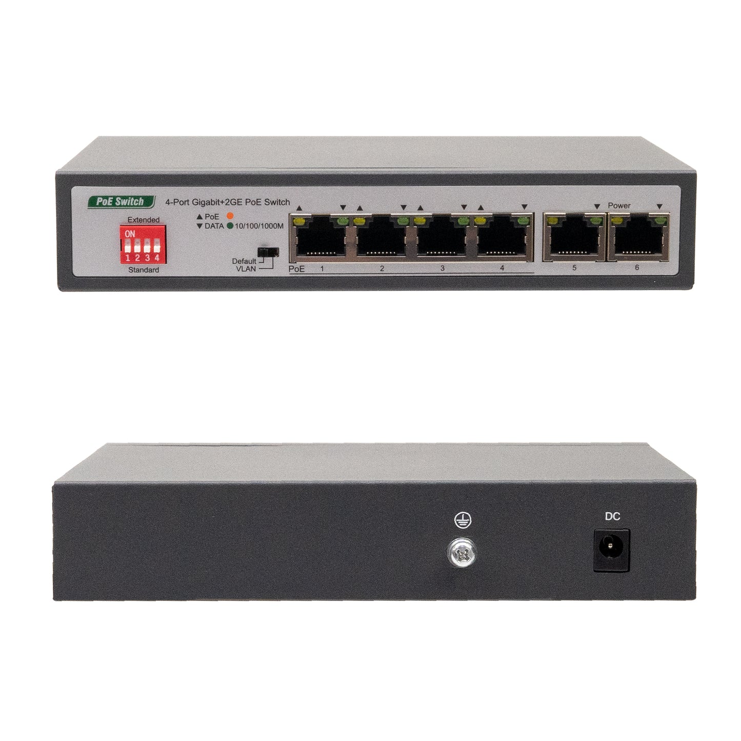 Switch PNI SWPOE243, POE, 6 x 10/100/1000 Mbps, Gigabit, din care 4 porturi PoE, carcasa metalica
