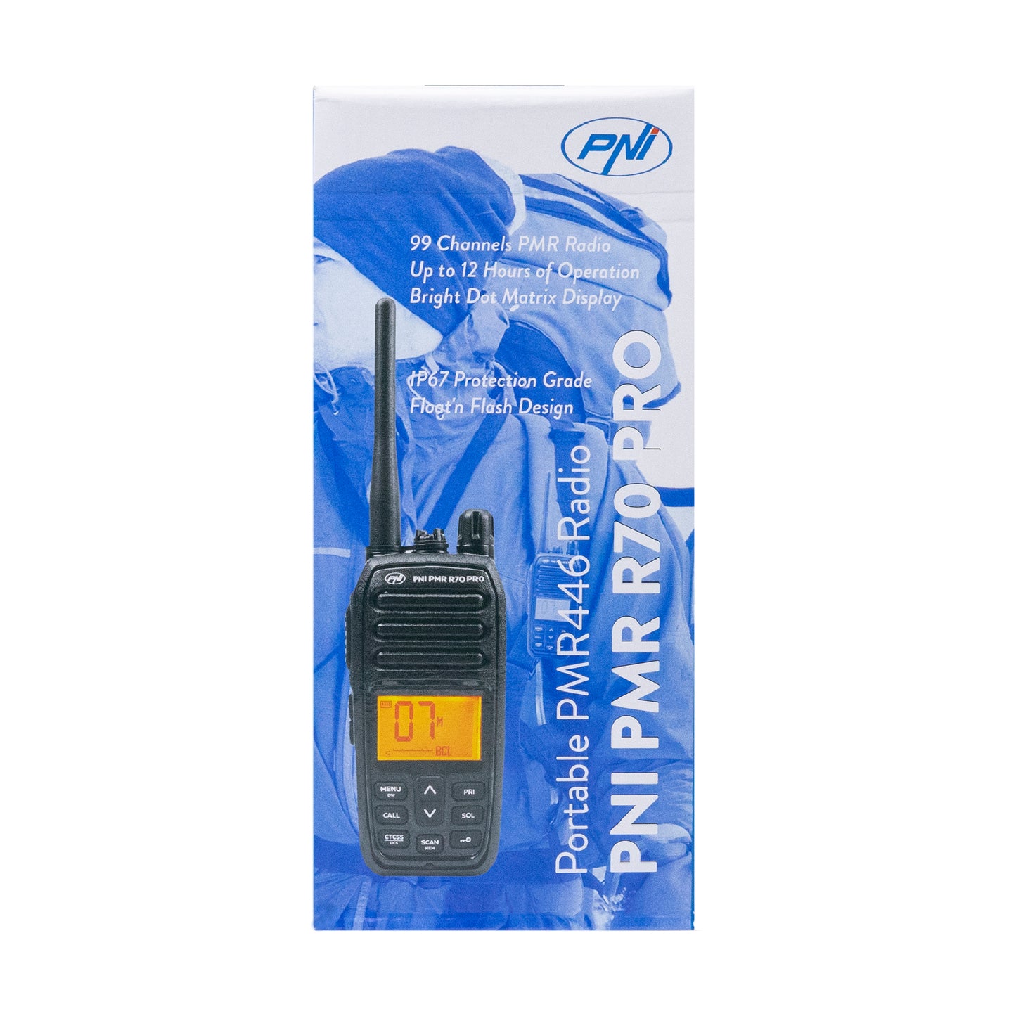 Statie radio portabila PNI PMR R70 PRO 446MHz, 16CH 0.5W, 99 canale programabile PC, tonuri 50 CTCSS si 166 DCS, IP67