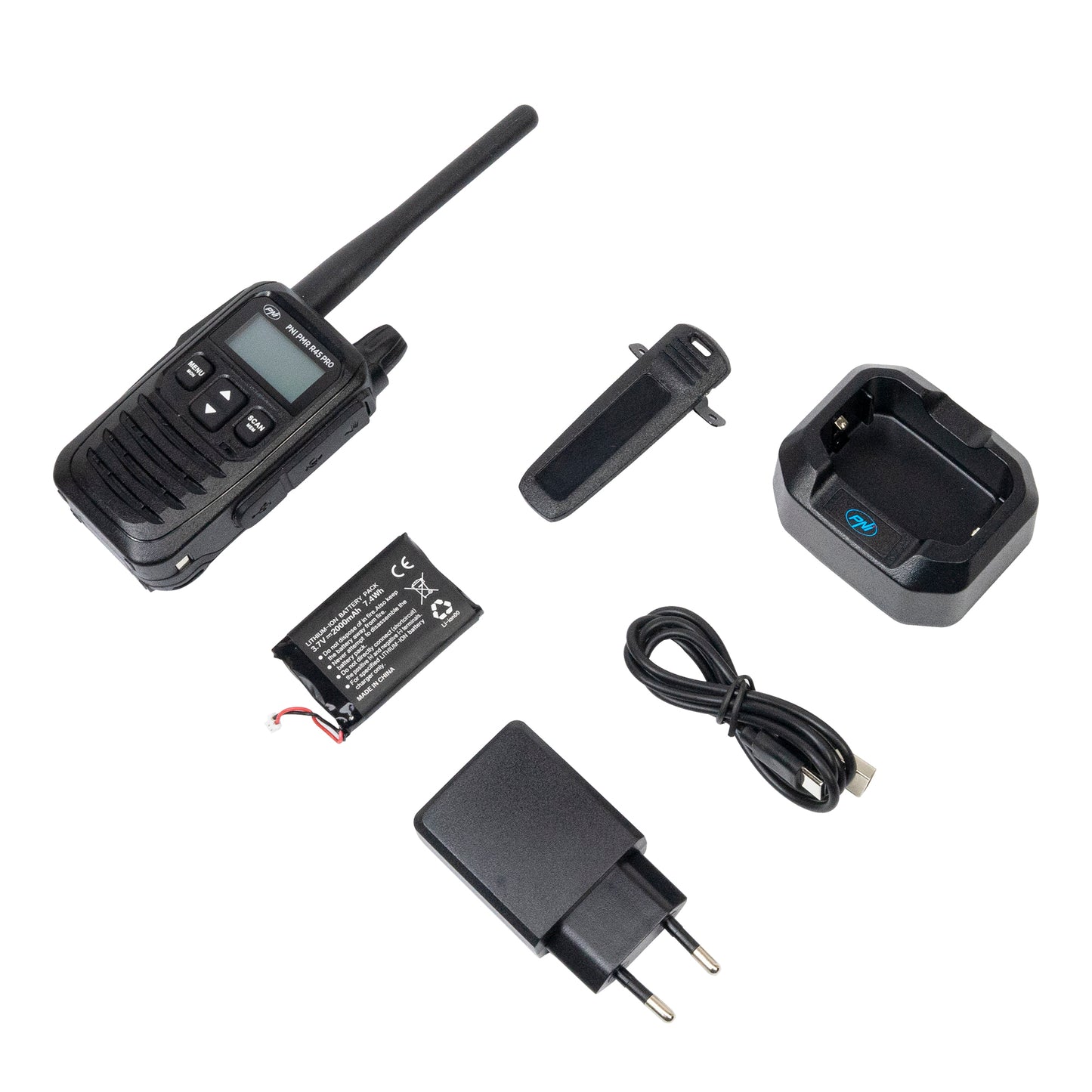 Statie radio portabila PNI PMR R45 PRO 446MHz, 0.5W, 99 canale programabile, 16 PMR si tonuri 38 CTCSS si 104 DCS, Squelch 5 niveluri, VOX, TOT, BCL, Scan, Roger Beep