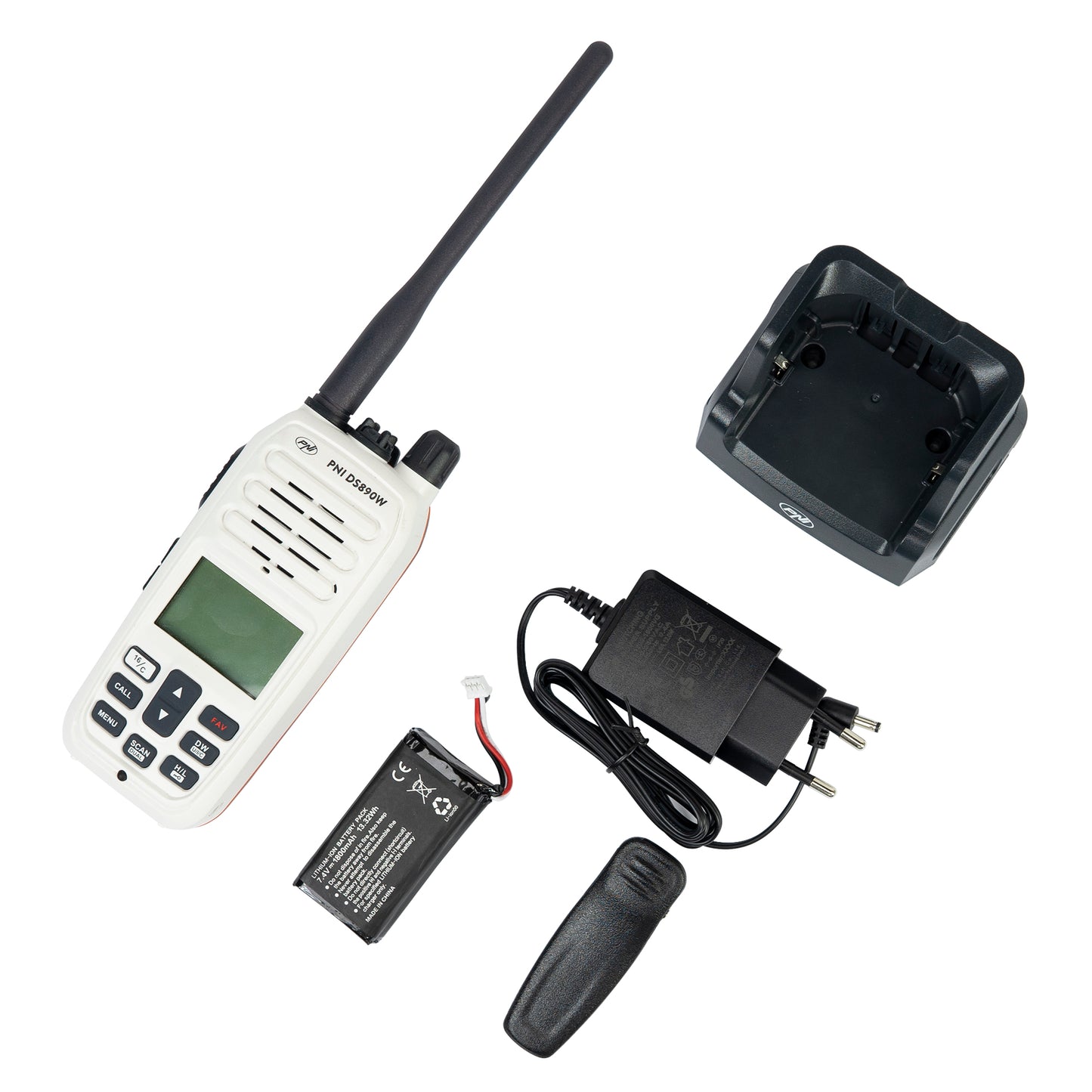 Statie radio maritima portabila PNI DS890W 88 canale, 10 canale meteo, Squelch reglabil, Roger Beep, Dual Watch, Scan, Call, NRC, acumulator 1800mAh, IP67