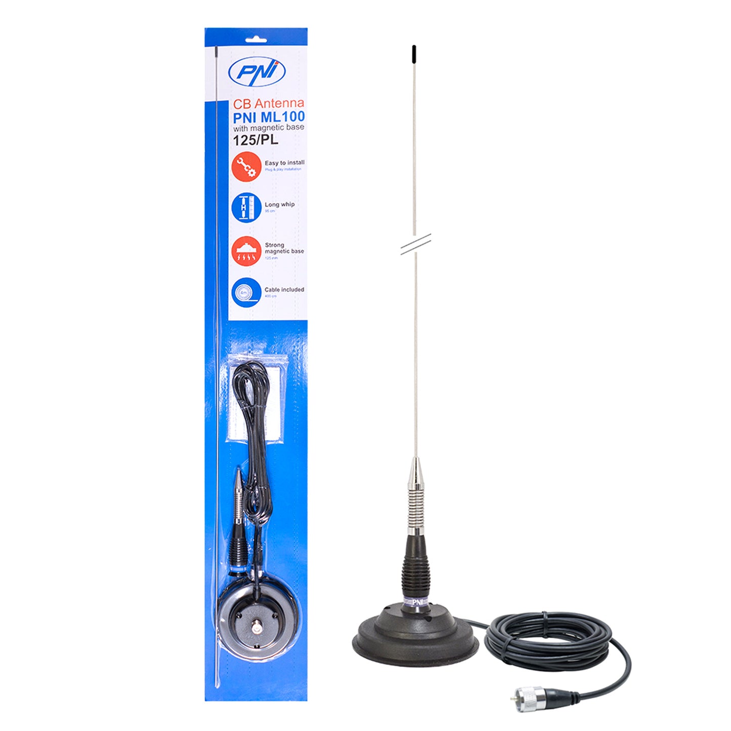 Antena CB PNI ML100, lungime 100 cm, 26-30MHz,250W, magnet 125mm inclus