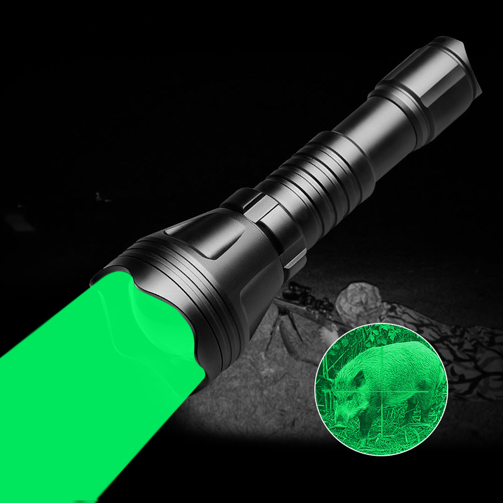 Lanterna PNI Adventure FBG158 cu LED, lumina verde, distanta 650 m, functie zoom si dimming, acumulator 18650 3000mAh si incarcator inclus, IP68, negru