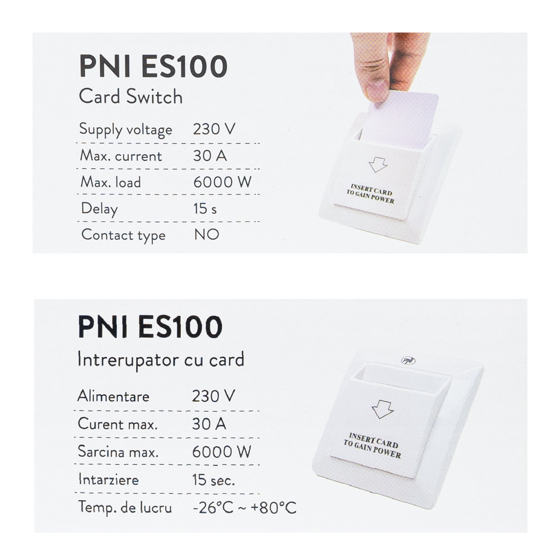 Intrerupator cu card PNI ES100 Mifare 13.56MHz