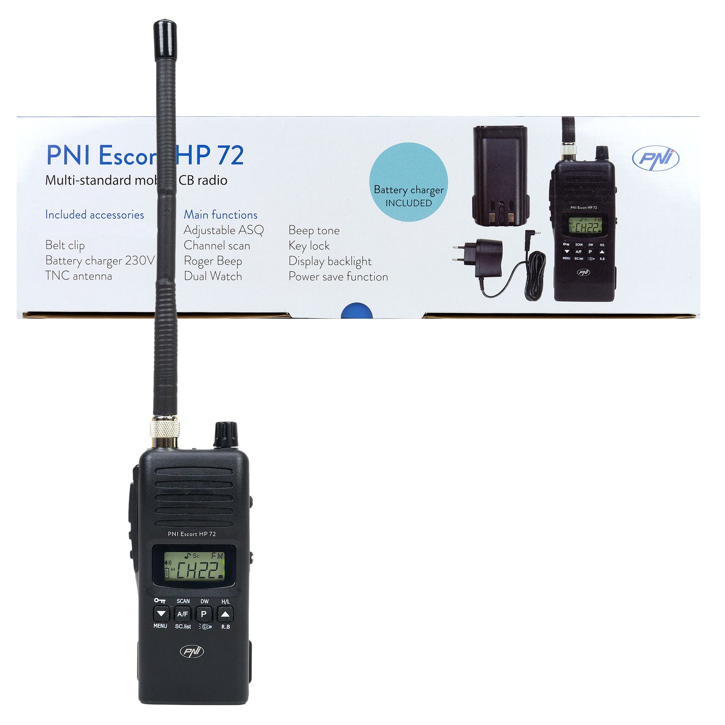 Statie radio CB portabila PNI Escort HP 72 4W, AM-FM, ASQ, Dual Watch, Scan, fara acumulator