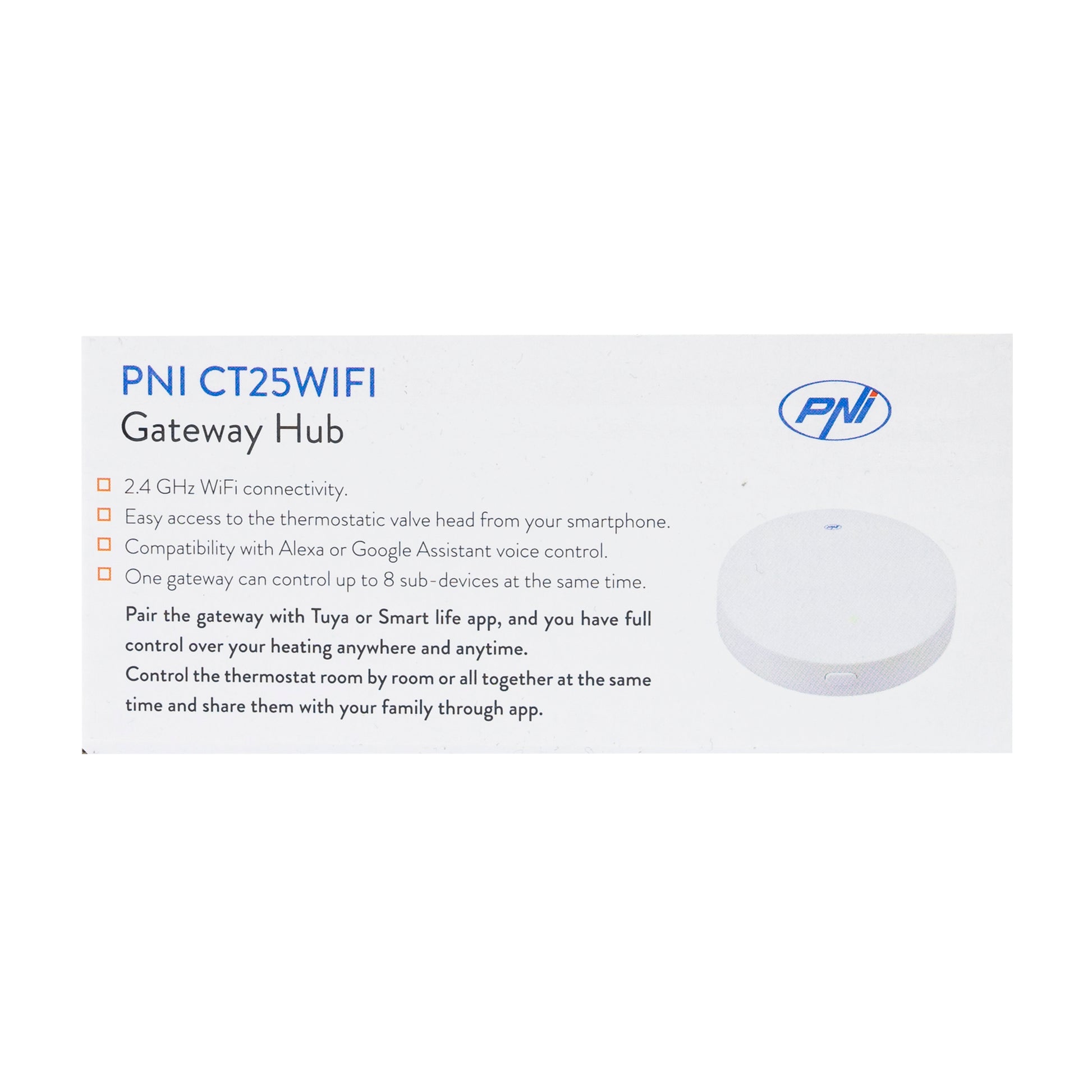 Hub Internet PNI CT25WIFI pentru Cap termostatic PNI CT25T, pentru control temperatura calorifere din aplicatie mobil Tuya Smart, integrare in scenarii si automatizari smart cu alte produse compatibile Tuya, Alexa si Google Assistant