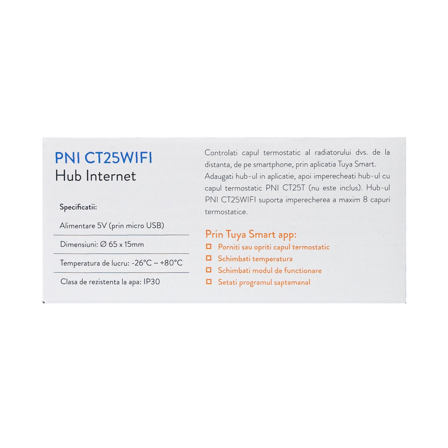 Hub Internet PNI CT25WIFI pentru Cap termostatic PNI CT25T, pentru control temperatura calorifere din aplicatie mobil Tuya Smart, integrare in scenarii si automatizari smart cu alte produse compatibile Tuya, Alexa si Google Assistant