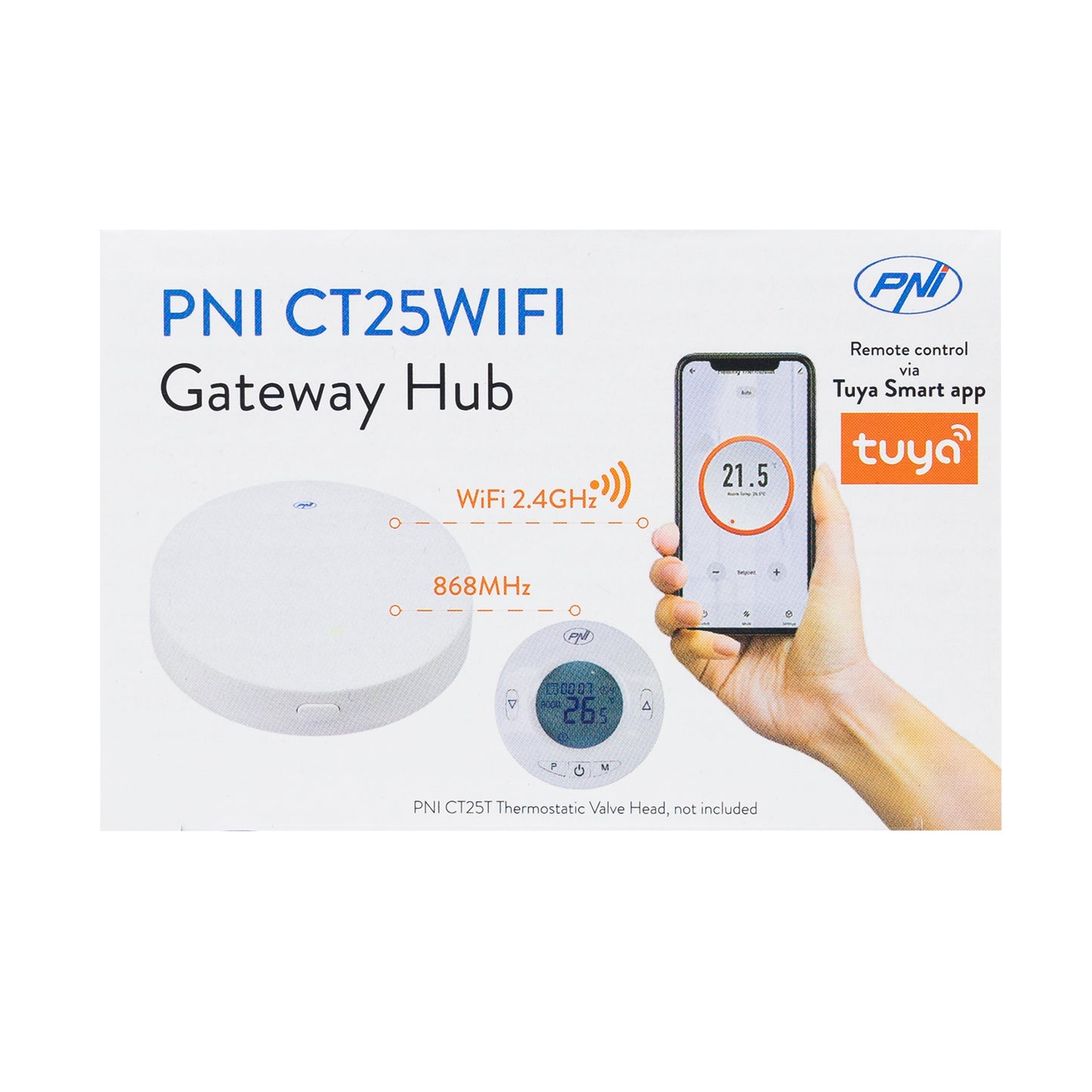 Hub Internet PNI CT25WIFI pentru Cap termostatic PNI CT25T, pentru control temperatura calorifere din aplicatie mobil Tuya Smart, integrare in scenarii si automatizari smart cu alte produse compatibile Tuya, Alexa si Google Assistant