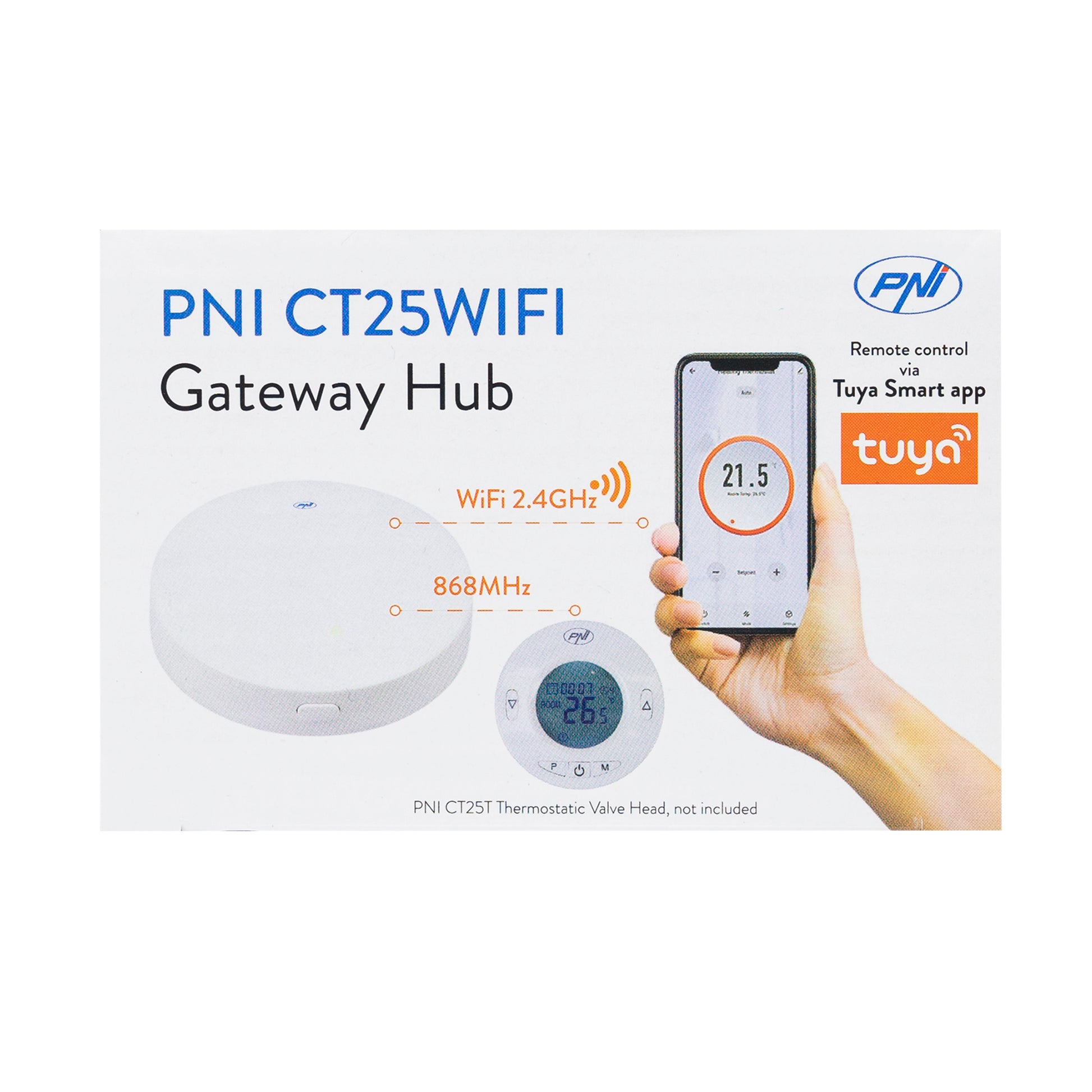 Hub Internet PNI CT25WIFI pentru Cap termostatic PNI CT25T, pentru control temperatura calorifere din aplicatie mobil Tuya Smart, integrare in scenarii si automatizari smart cu alte produse compatibile Tuya, Alexa si Google Assistant