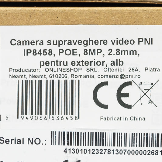 Camera supraveghere video PNI IP808JS, POE, 8MP, 2.8mm, black light, filmeaza color noaptea, pentru exterior, alb