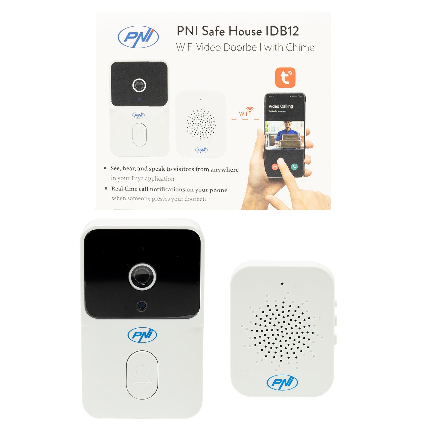 Sonerie video PNI Safe House IDB12 WiFi, vizibilitate noctura, IP54, acumulator incorporat, control din aplicatia Tuya