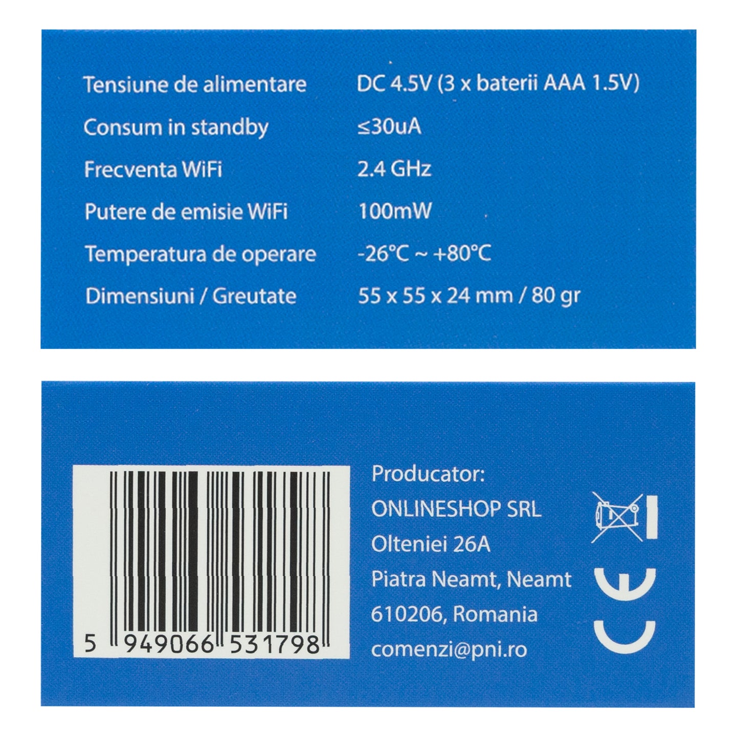 Senzor inteligent de temperatura si umiditate PNI SafeHome PT252 WiFi aplicatie de mobil Tuya Smart