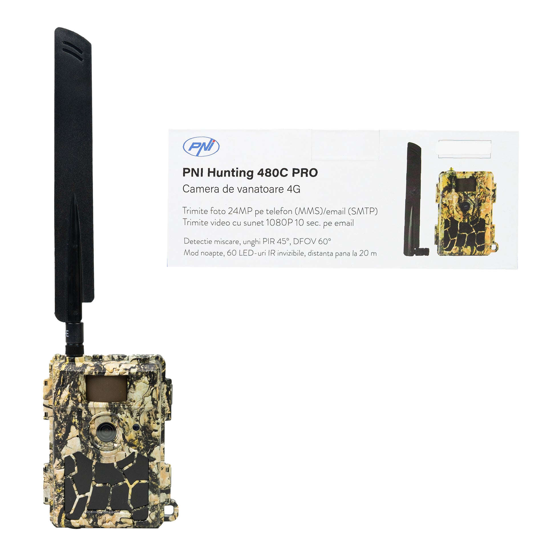 Camera vanatoare PNI Hunting 480C PRO, 24MP, cu Internet 4G, GPS unghi vizualizare 60°