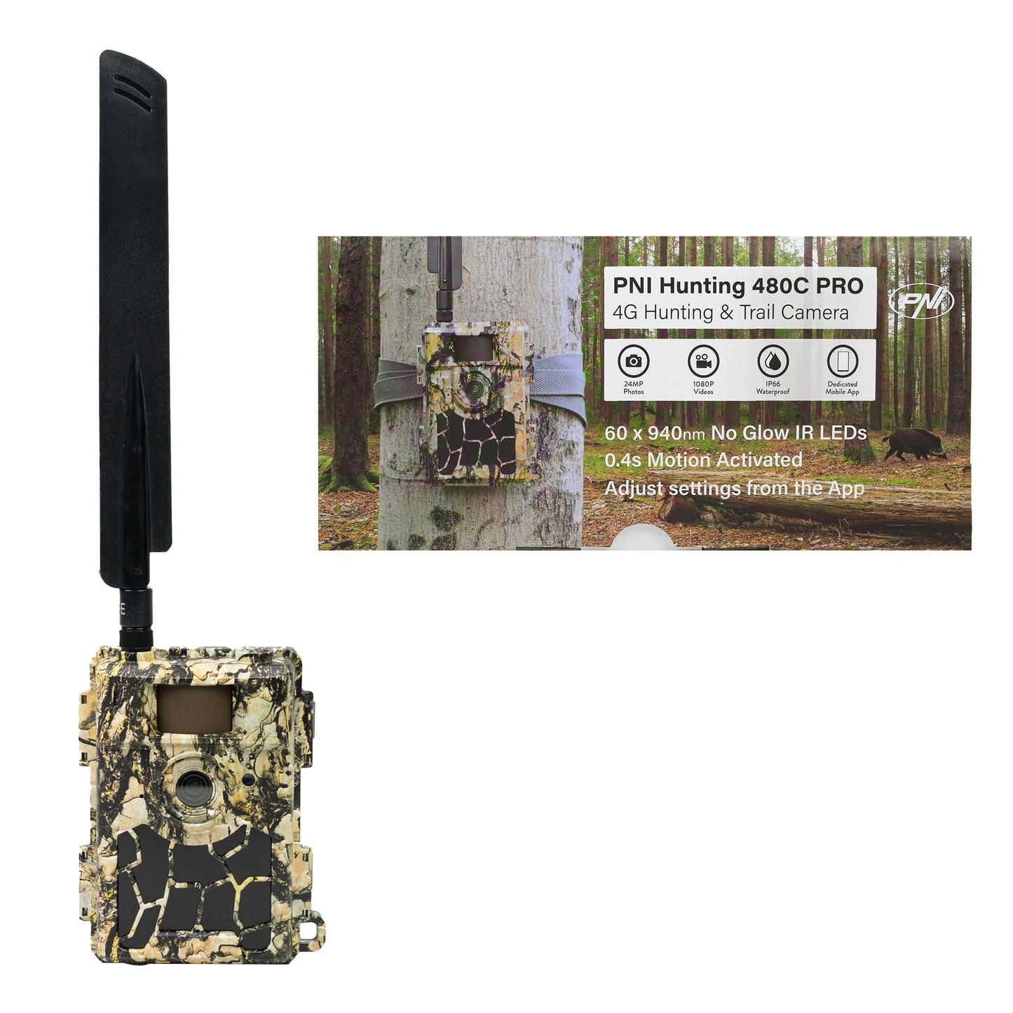 Camera vanatoare PNI Hunting 480C PRO, 24MP, cu Internet 4G, GPS unghi vizualizare 60°