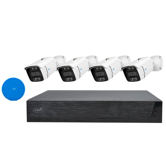 Pachet Kit supraveghere video PNI House IPMAX POE 3, NVR cu 4 porturi POE, ONVIF si 4 camere cu IP 3MP, de exterior, Power over Ethernet, detectie chip, detectie miscare, 4 cabluri, alimentator, mouse + Cadou Sticky Pad Blue