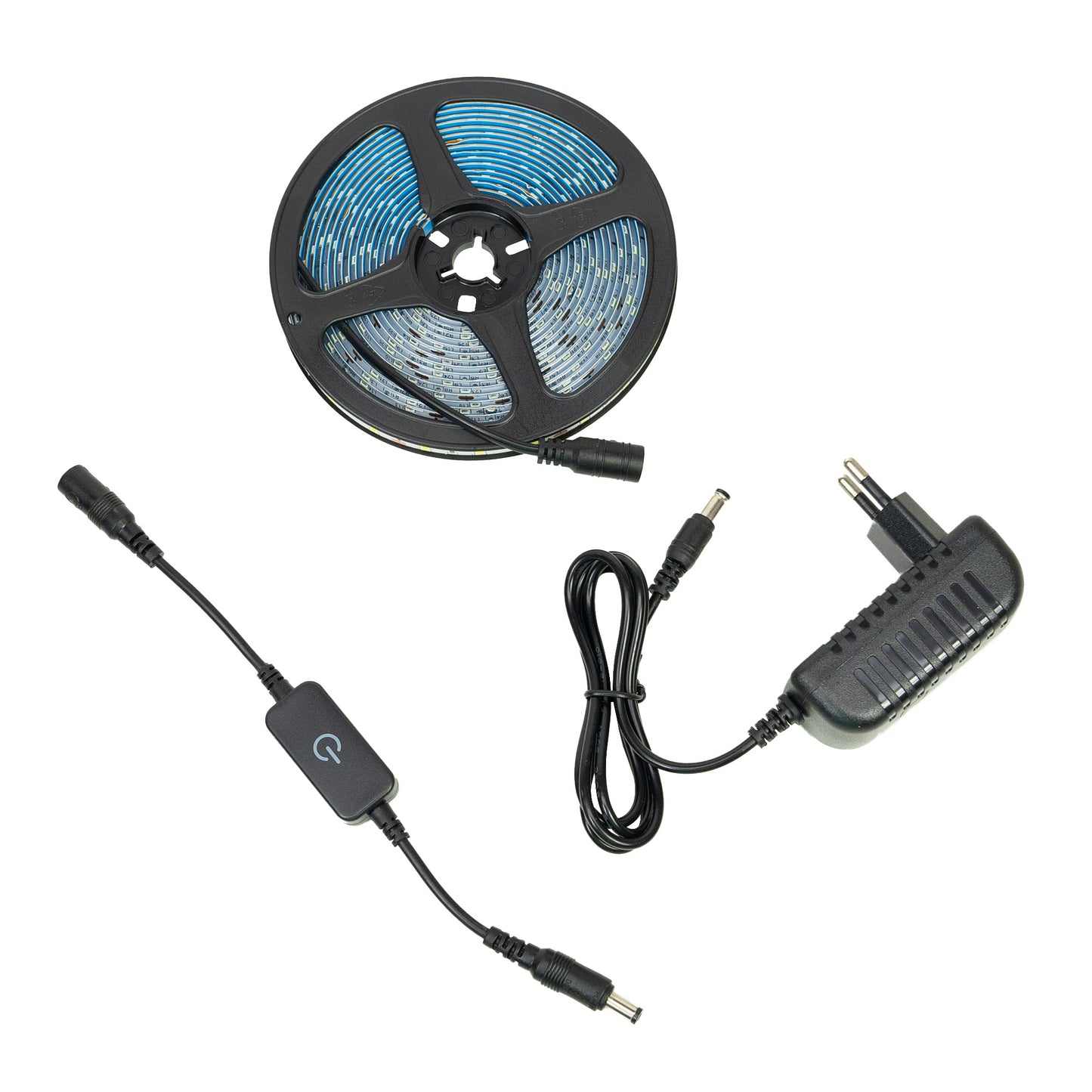 Banda LED PNI 2835W, 300 LED-uri, alb rece 6000K, 860lm, dimabil, buton touch, alimentator 230V, silicon, 5 metri, IP65