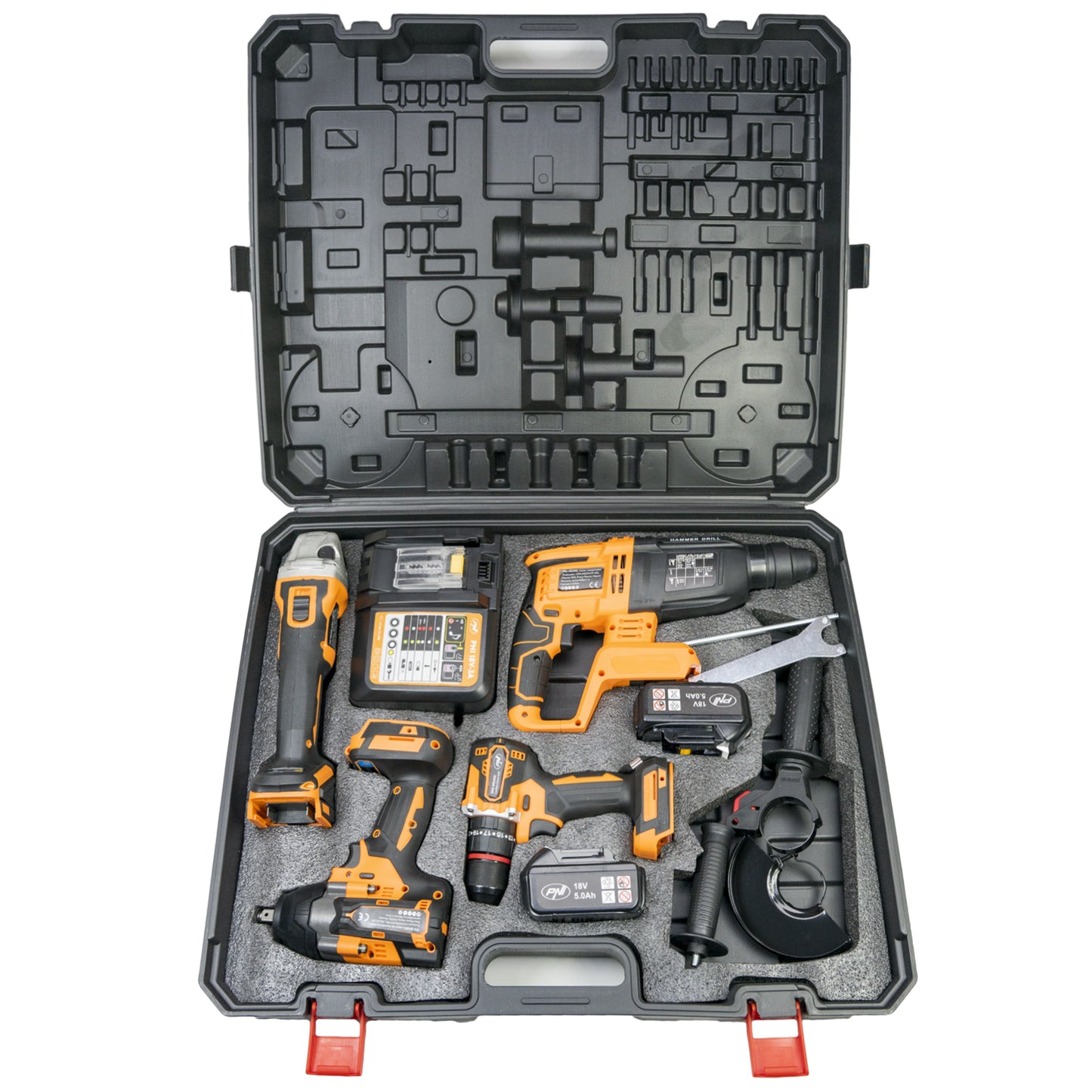 Set scule electrice PNI WK450 cu 2 acumulatori 18V 5.0Ah, incarcator inclus, brushless