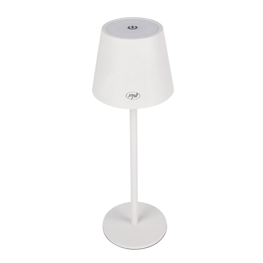 Lampa de masa PNI LT04W cu LED 2.5W, acumulator 1200 mAh, incarcare prin USB-C, 150 lumeni, lumina alba calda 3000K, buton tactil, dimabil, culoare Alb