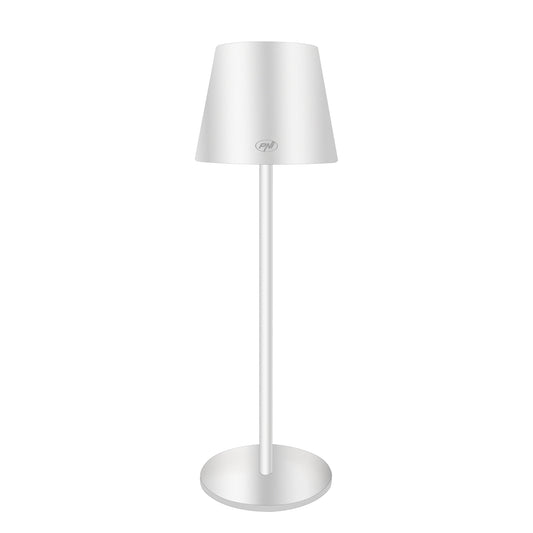 Lampa de masa PNI LT05WS cu LED 3W, acumulator 1800 mAh, incarcare prin USB-C, 200 lumeni, lumina alba + RGB, buton tactil, dimabil, culoare Alb