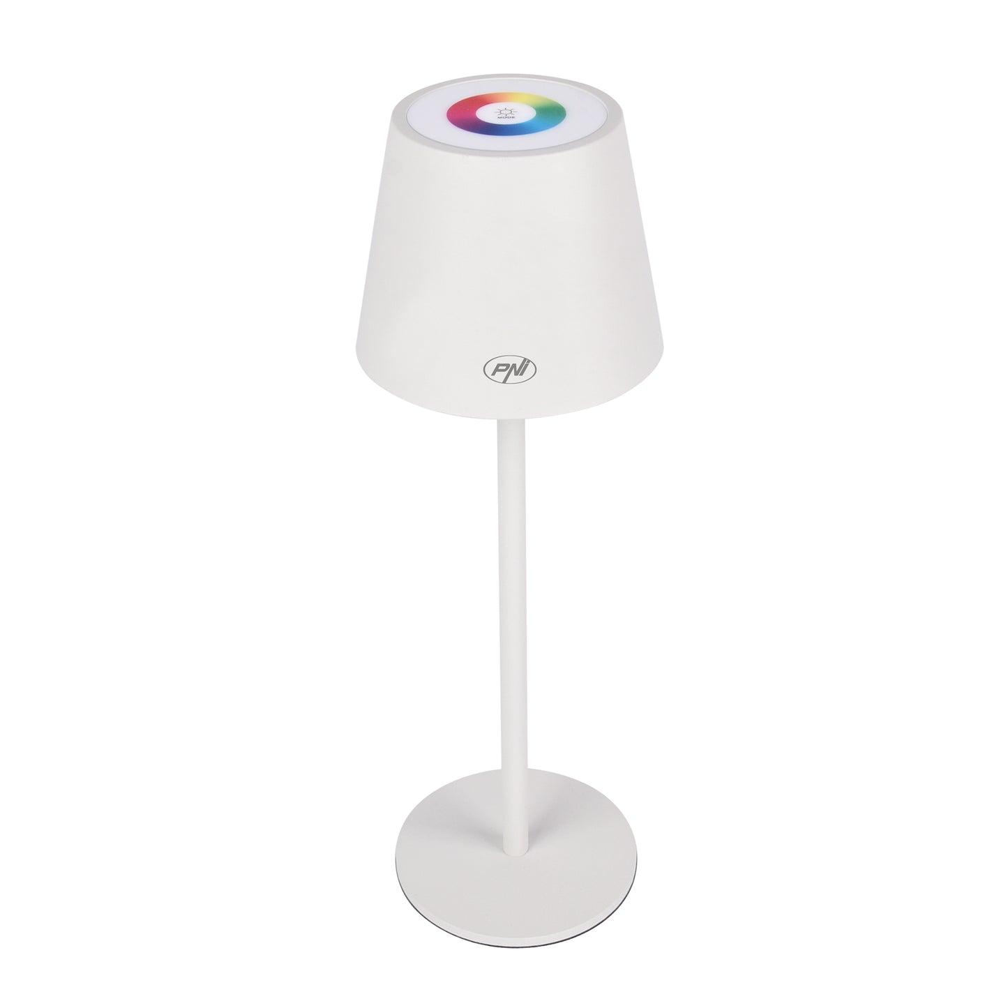 Lampa de masa PNI LT05WS cu LED 3W, acumulator 1800 mAh, incarcare prin USB-C, 200 lumeni, lumina alba + RGB, buton tactil, dimabil, culoare Alb