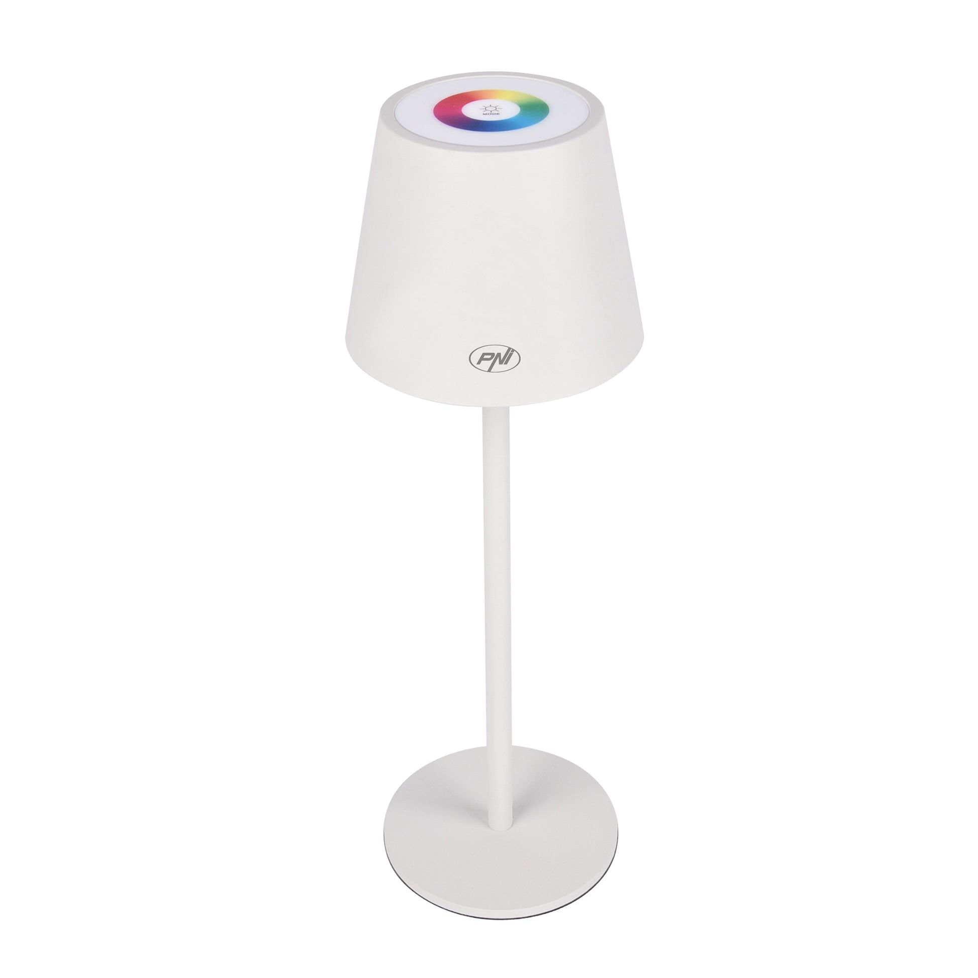 Lampa de masa PNI LT05WS cu LED 3W, acumulator 1800 mAh, incarcare prin USB-C, 200 lumeni, lumina alba + RGB, buton tactil, dimabil, culoare Alb