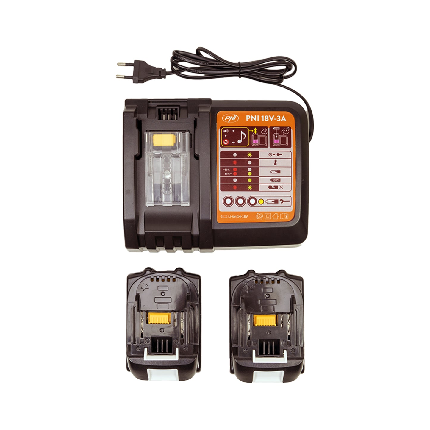 Set scule electrice PNI WK450 cu 2 acumulatori 18V 5.0Ah, incarcator inclus, brushless