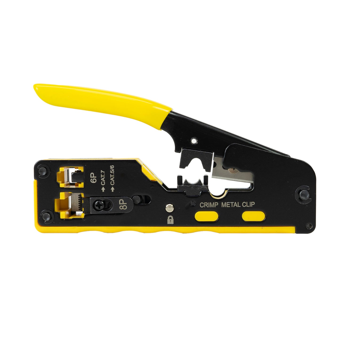 Cleste PNI SR7 pentru taiat, dezizolat cablu si sertizat mufe RJ12, RJ45 CAT5, CAT6, CAT7 CAT8 galben