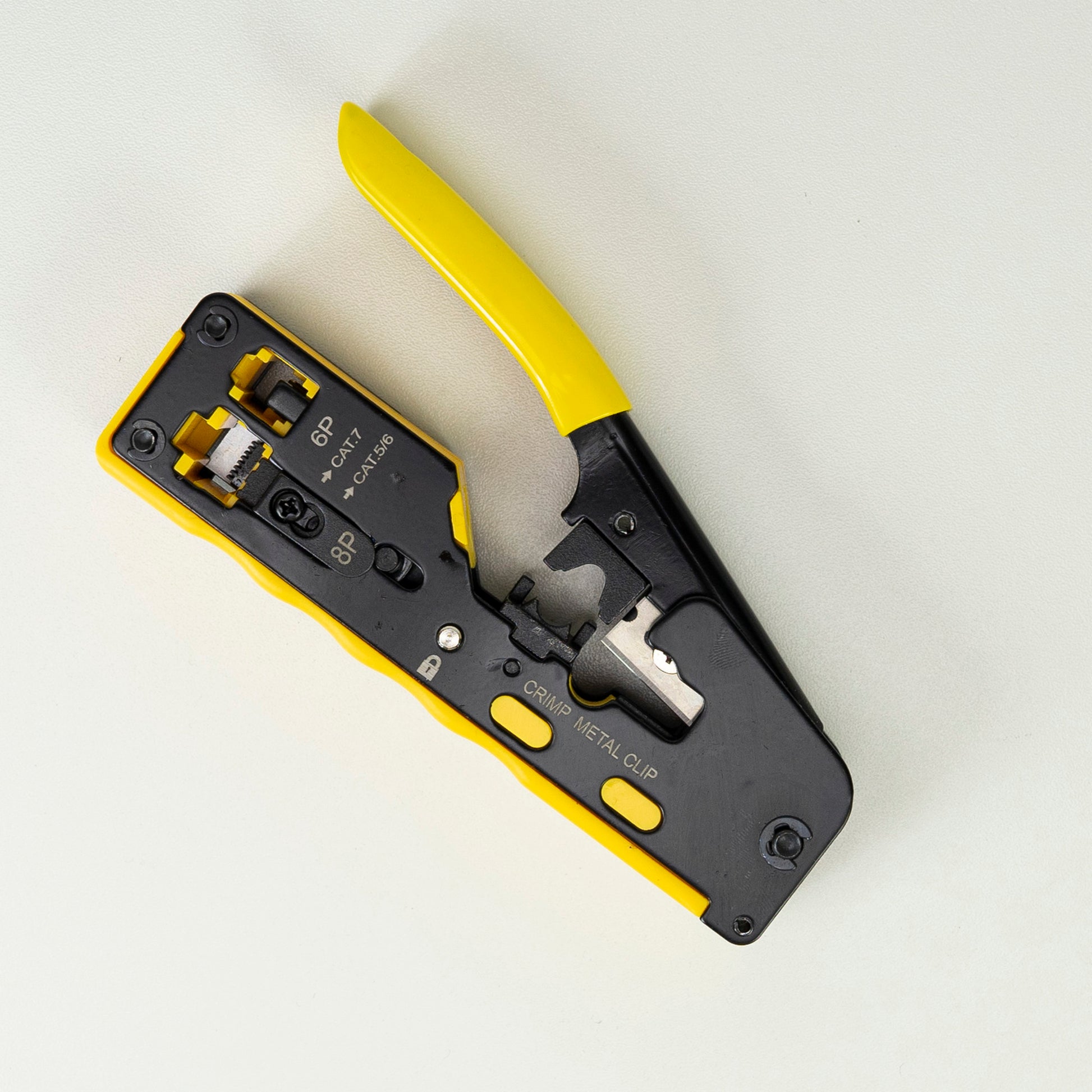 Cleste PNI SR7 pentru taiat, dezizolat cablu si sertizat mufe RJ12, RJ45 CAT5, CAT6, CAT7 CAT8 galben