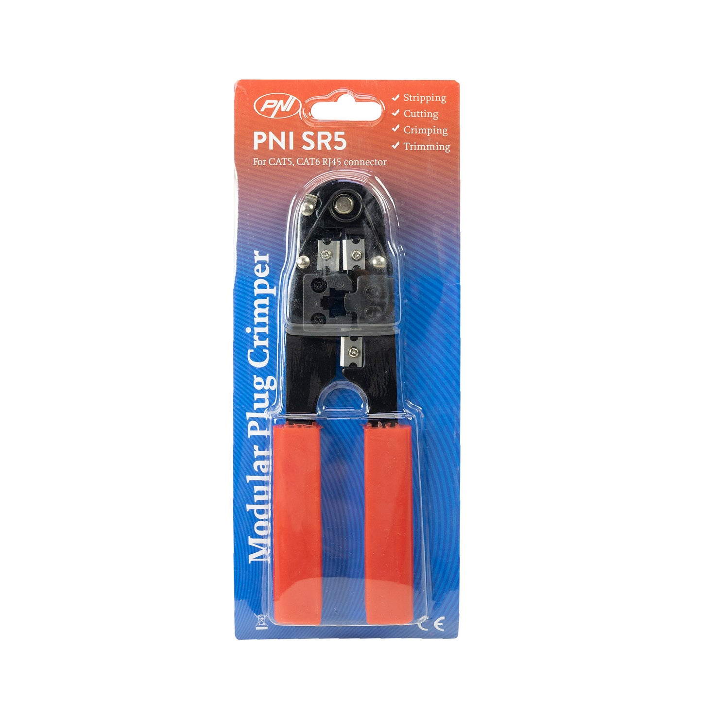 Cleste PNI SR5 pentru taiat, dezizolat cablu si sertizat mufe RJ45 CAT5, CAT6, rosu